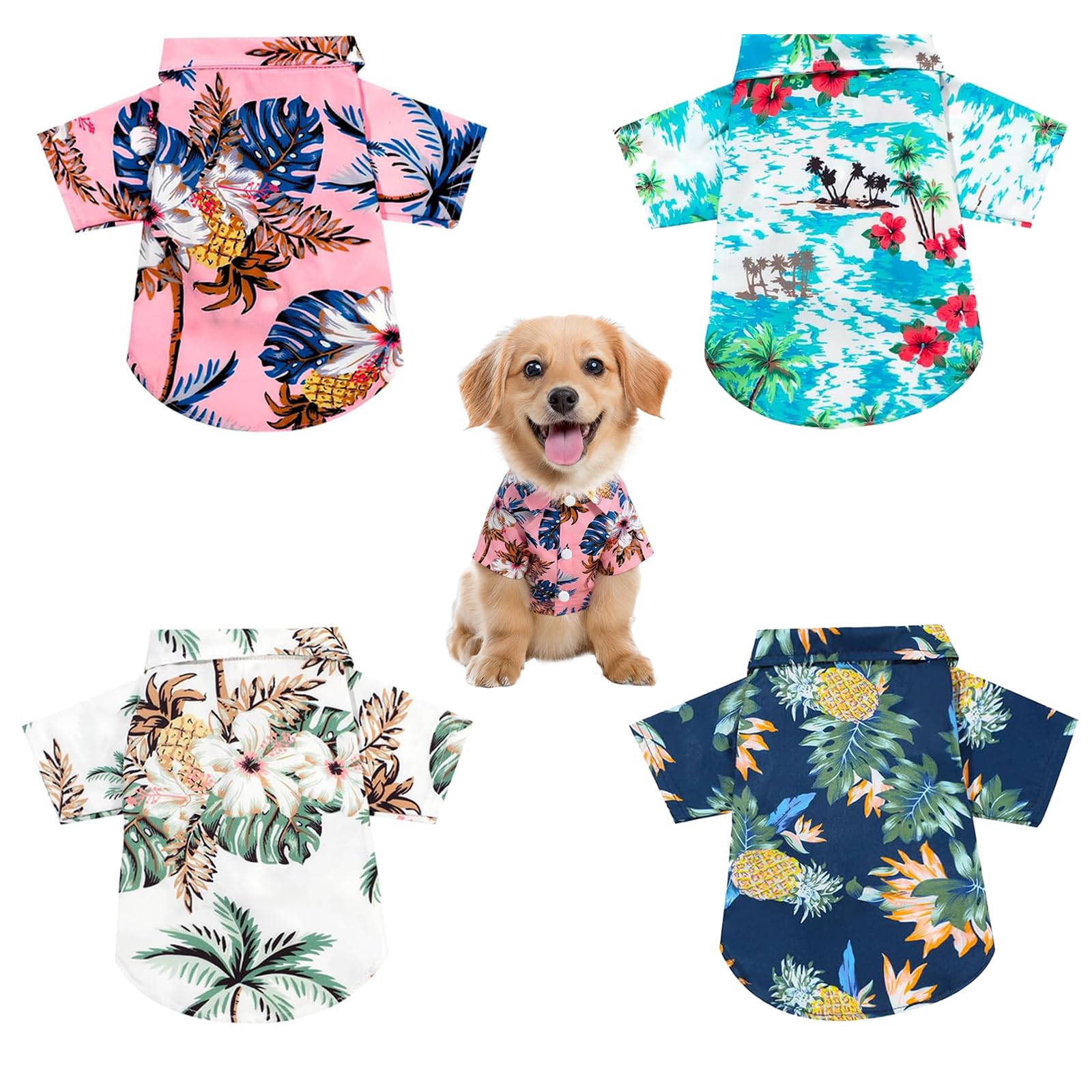 4 Pièces Chemise Hawaïenne pour Chien, T Shirt Été Chiens, Hawaii Chemises pour Chiens, T-Shirt Hawaïenne Chienss, Vêtement Chien Été Polo pour Chats Chiens Plage Mer Vacances (1, XS, 1)
