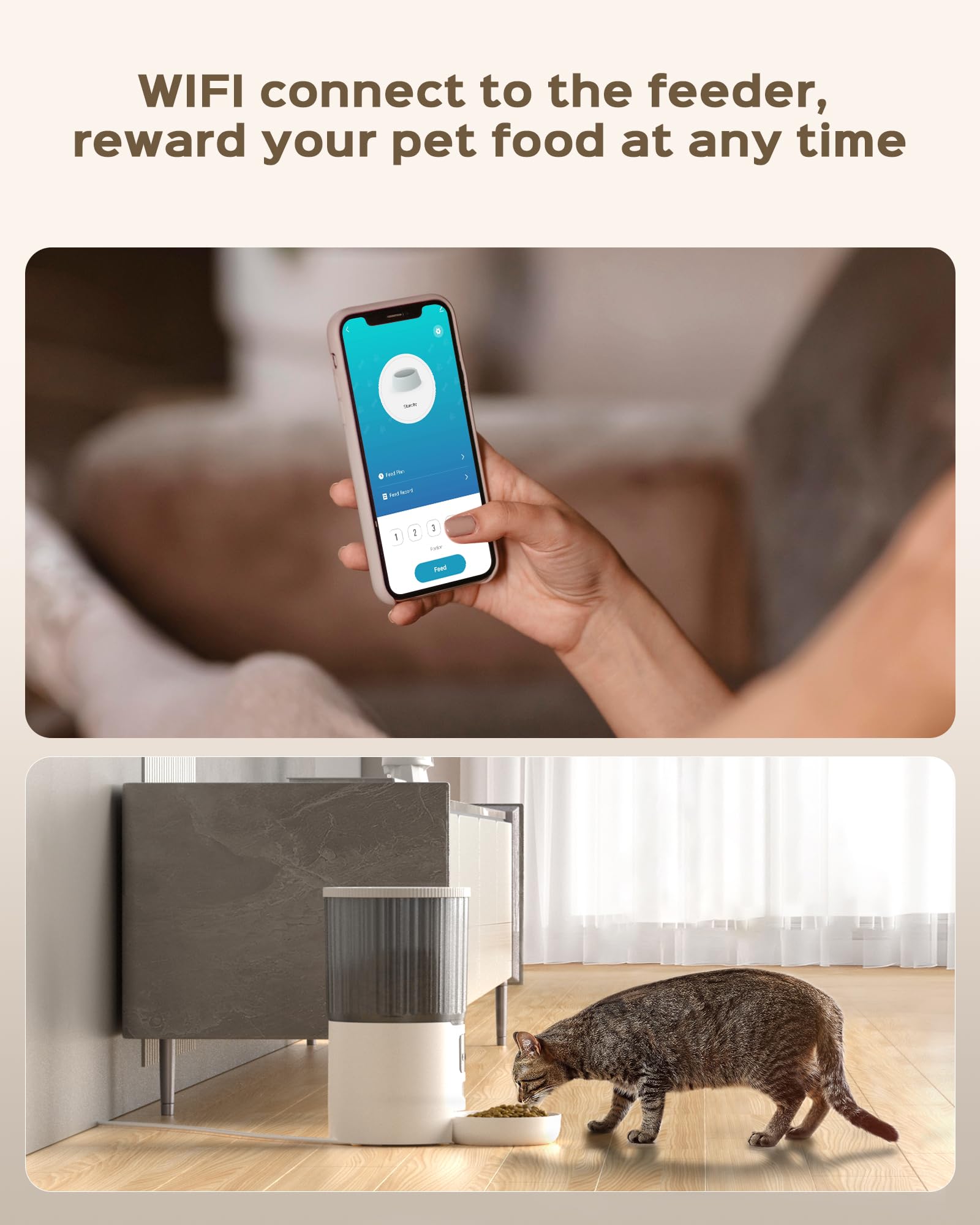 6L Distributore Automatico Cibo Gatti Cani WiFi, UIOOQ Distributore di Crocchette per Animali Domestici con 10S Registrazione,Orari di Mangiatoia Personalizzati (bianco-6L)