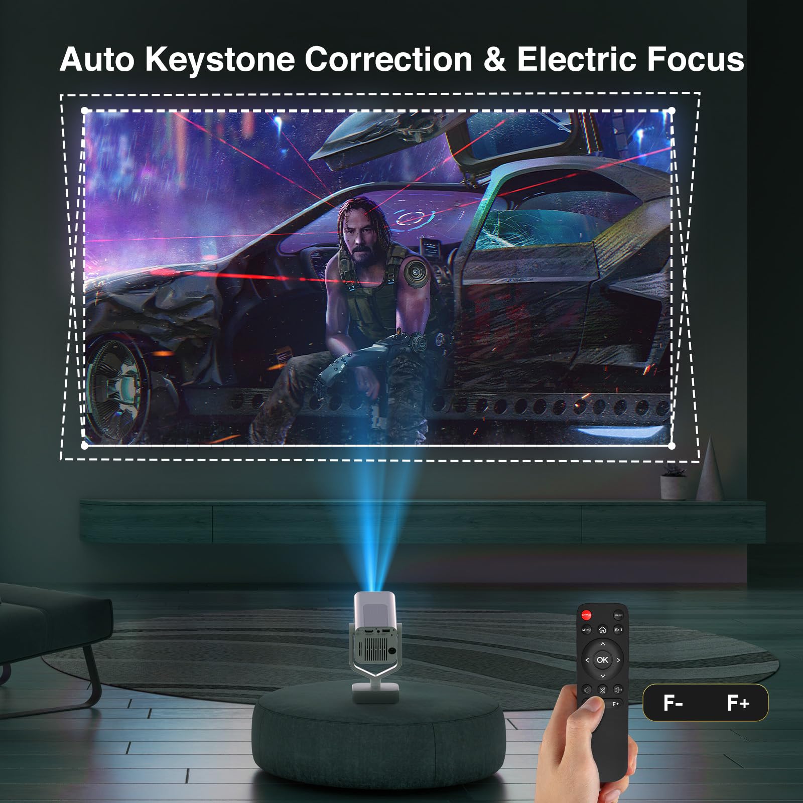 Mini Beamer Unterstützt 4K 1080P | Auto Trapezkorrektur | 270° Drehung Smart Klein Projektor Bluetooth WiFi6 AKATUO Tragbarer Projector Handy Kompatibel mit HDMI/TV Stick/Laptop