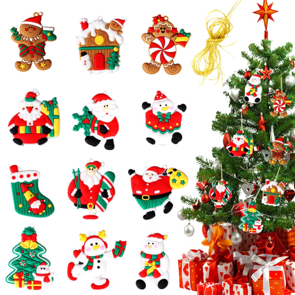 Christmas Tree Decorations, Christmas Ornaments, Xmas Tree Decorations, Santa Claus Snowman Gingerbread Ornaments, Strings Hanging Ornaments for Home Door Windows Trees Xmas Party Decoration