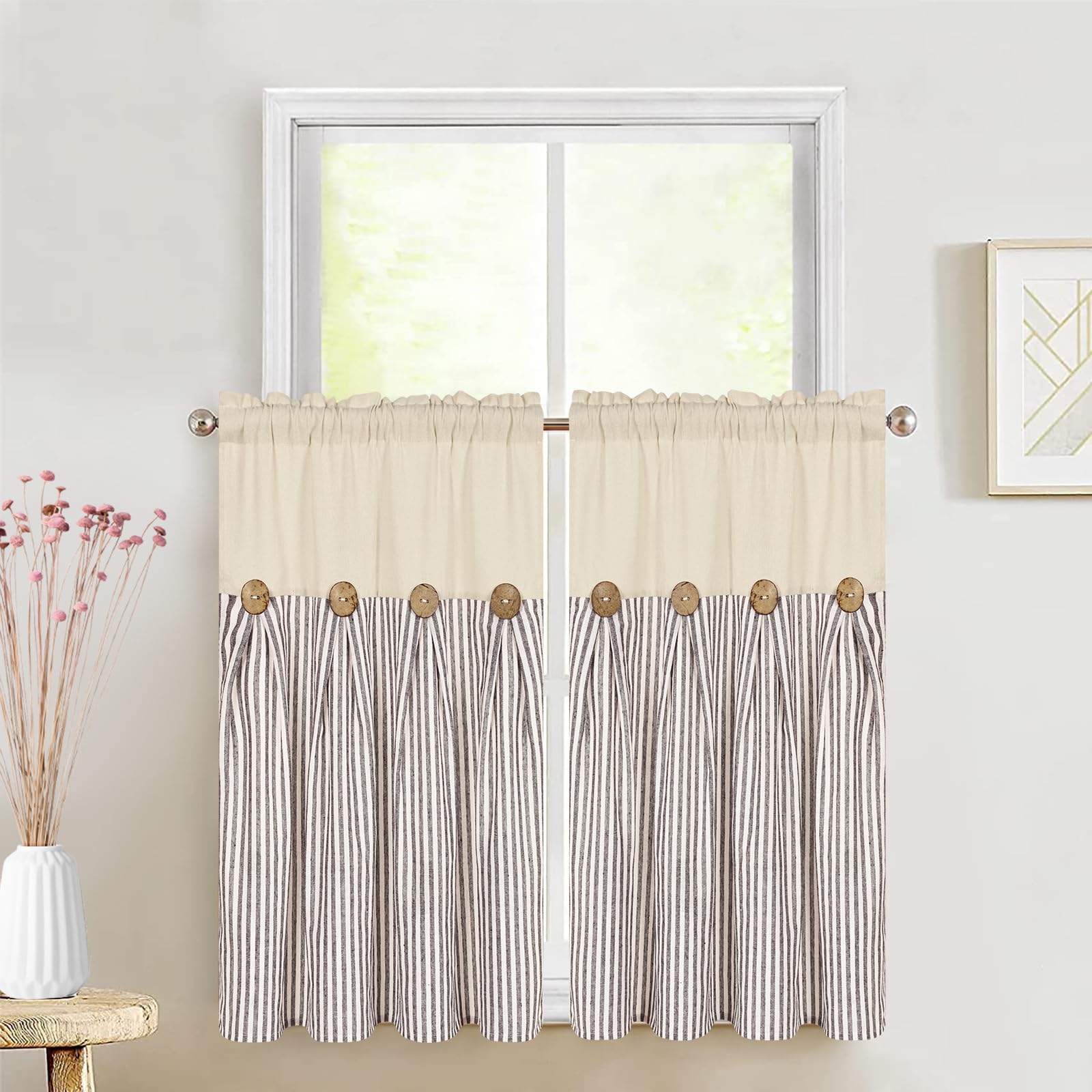 ASPMIZ Cotton Linen Kitchen Curtains 36 Inch