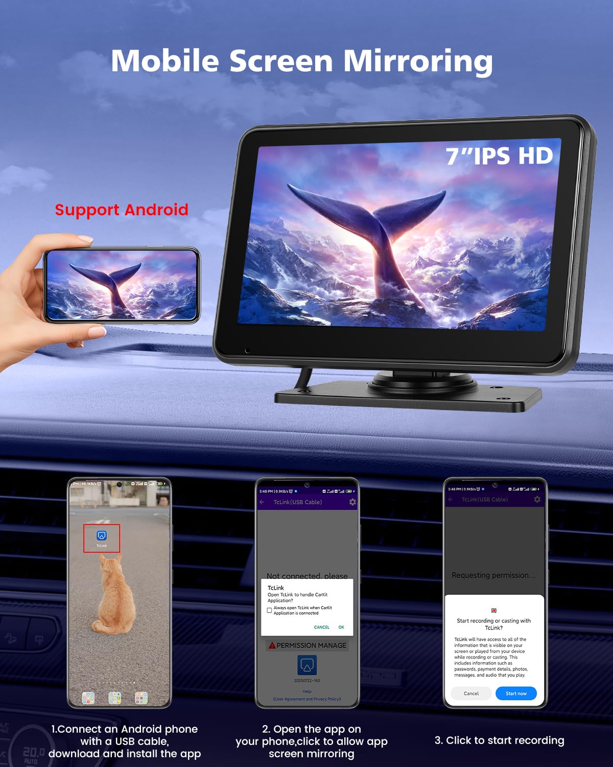 Hikity 4K DVR 7" IPS Monitor Kit Doppio Telecamera Posteriore 9-32V | Visione Notturna Telecamera IP68 Impermeabile Telecamera Posteriore Android Cast per Campeggio Auto Caravan Camion 9-32V