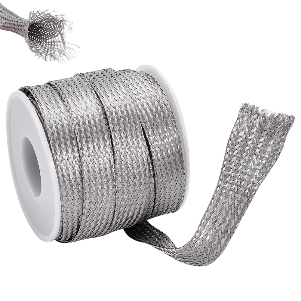 UNICRAFTALE Manicotto intrecciato largo 12 mm in acciaio inox per cavi schermatura, cinghie di protezione in rete metallica, flessibile, espandibile, scalabile, per proteggere il cavo, 6 m