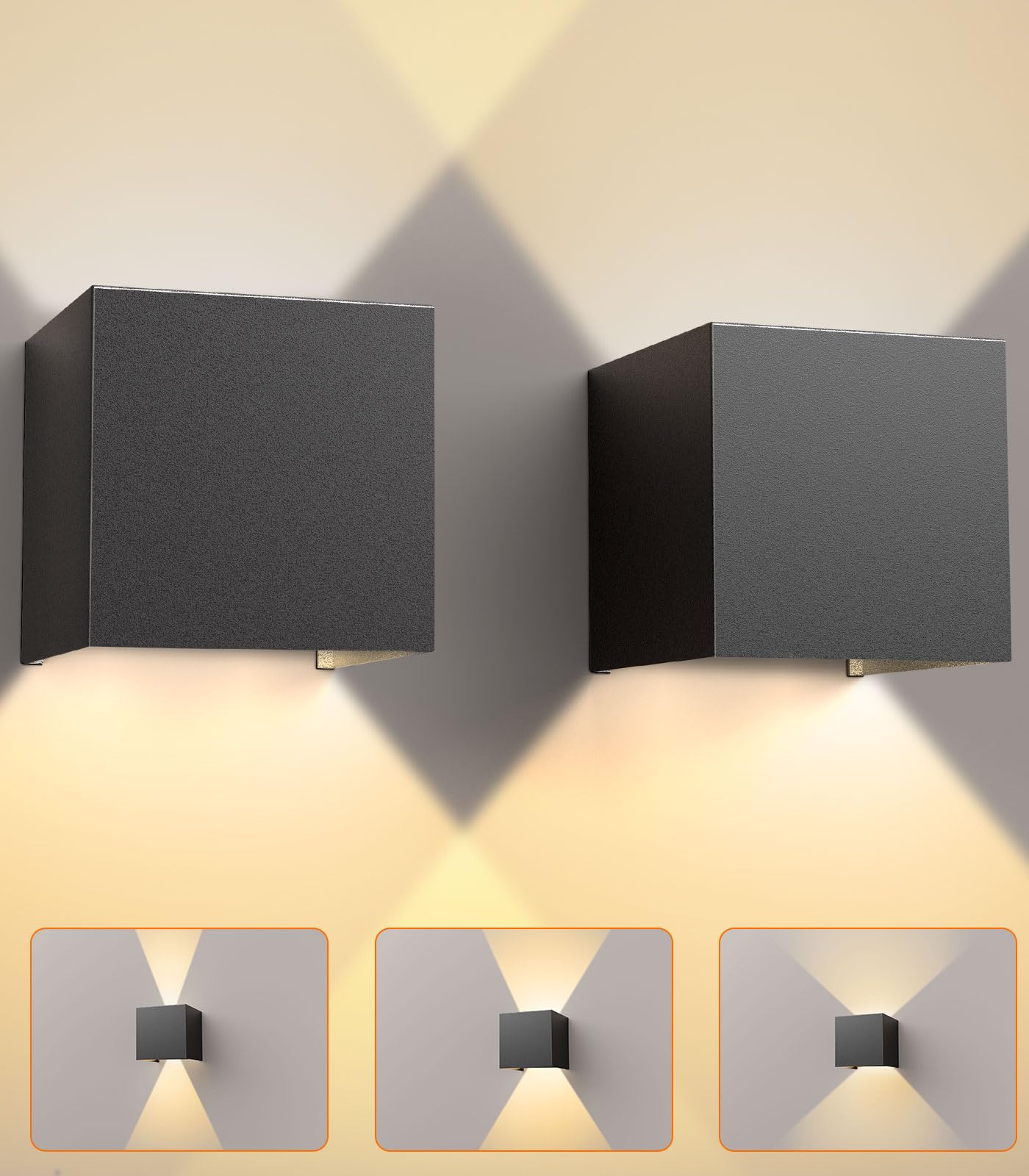 CLV LED Wandleuchten Innen/Außen 12W, 1000LM Aluminium Wandlampe Innen Einstellbarer Lichtstrahl LED Außenwandleuchte 3000K Warmweiß Aussenlampe Wand IP65 Wasserdicht für Park Wohnzimmer Balkon Flur