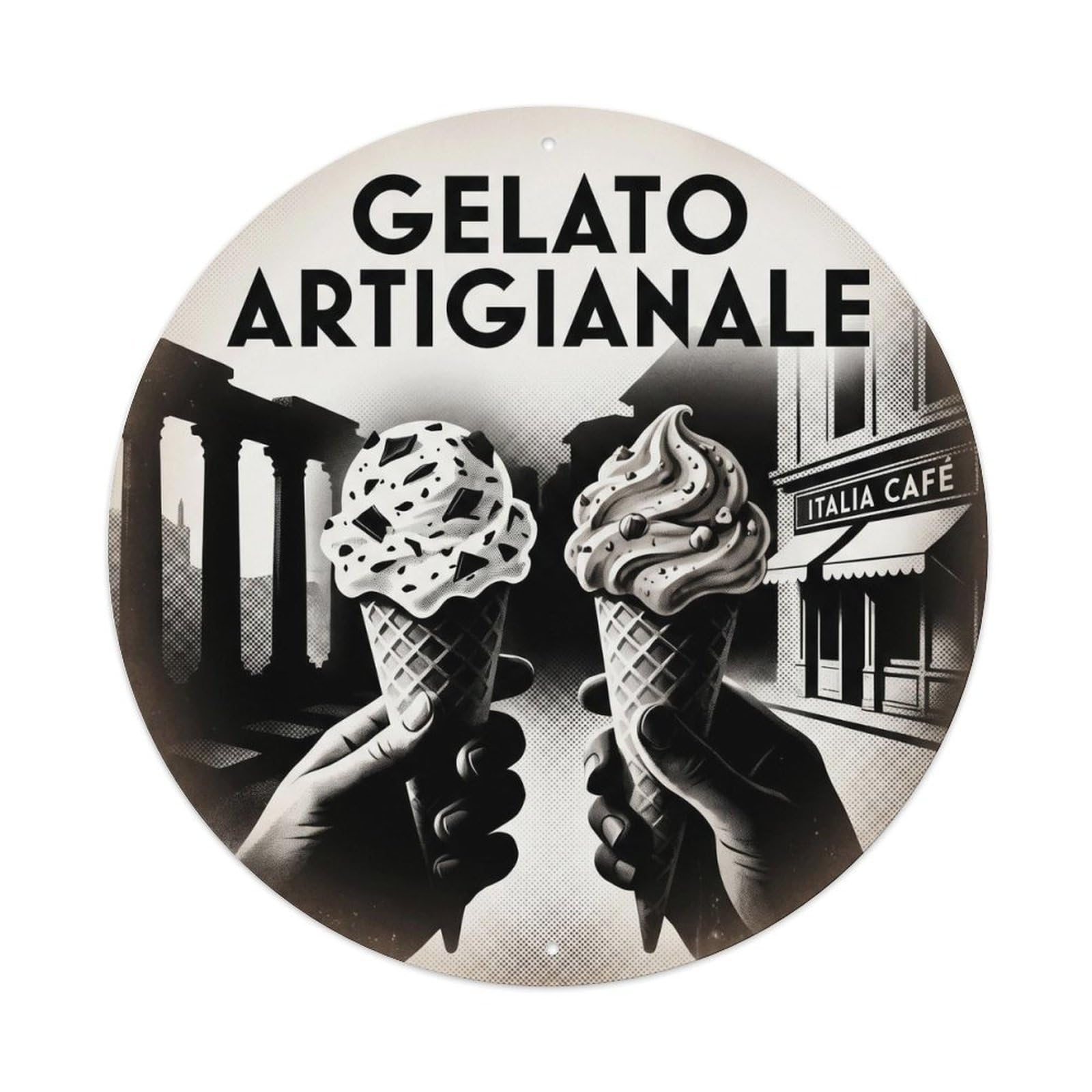 Gelato Creamery Monochrome Dessert Culture Metal Tin Sign