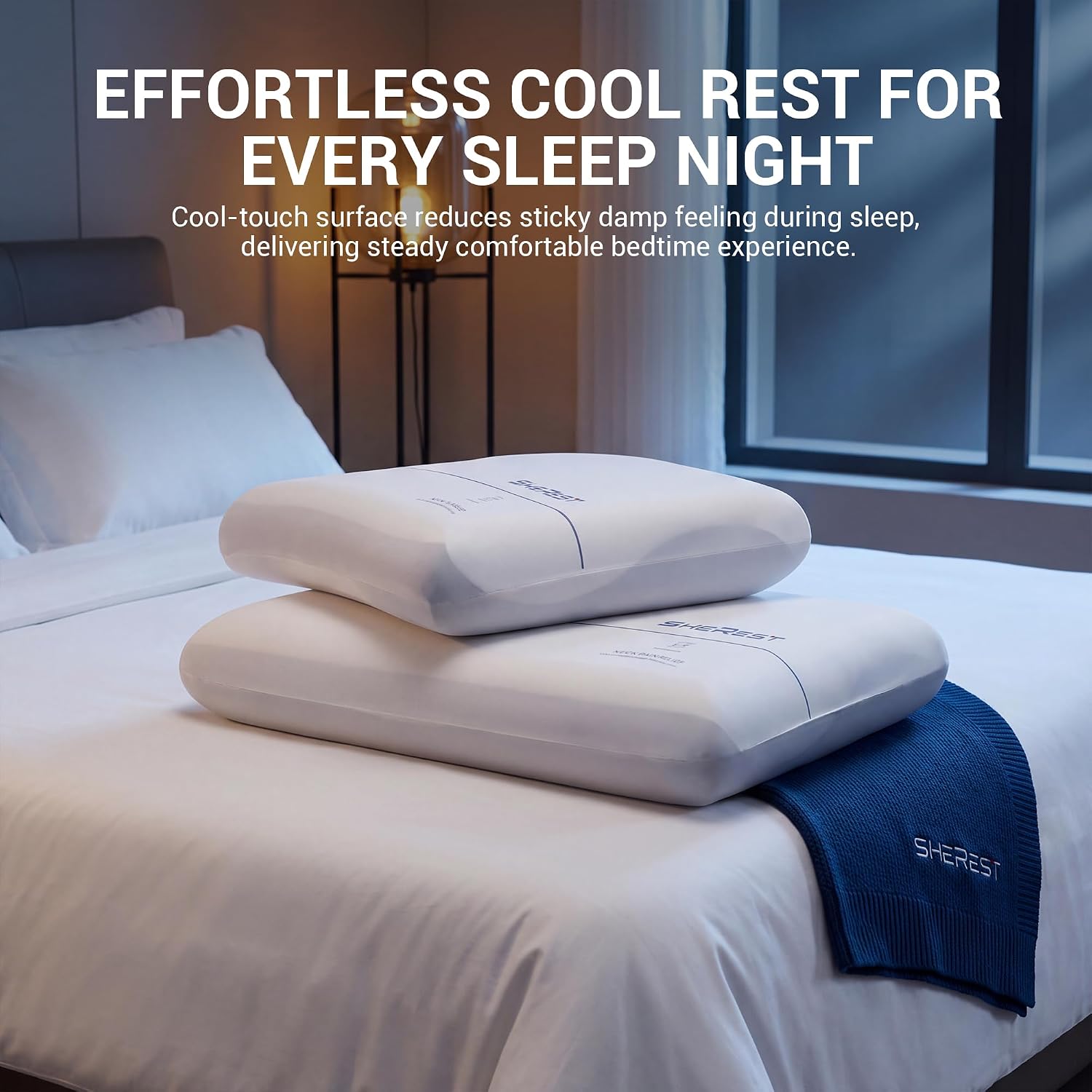 SheRest Cooling Memory Foam Pillow for Side & Back Sleepers, Ice Silk Breathable Neck Support Bed Pillow, Ergonomic Pressure Relief Contour Pillow for Hot Sleepers, Queen Single