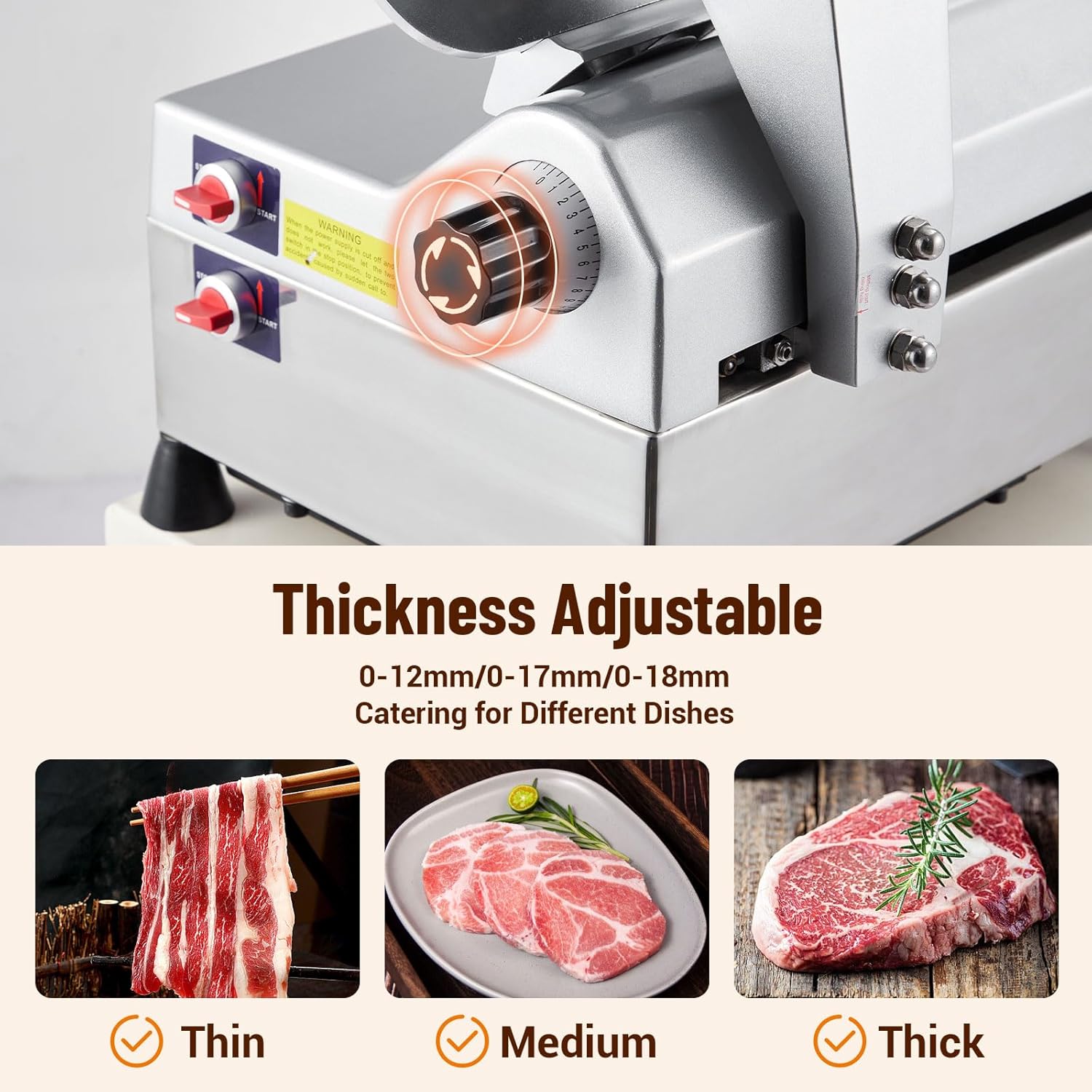Automatic Electric Meat Slicer, 12 in Non-sticky Stainless Blade, Electric Frozen & Deli Meat Cheese Ham Food Slicer with Sharpening Stone, Adjustable Slice Thickness, for Home & Commercial Use, 850W