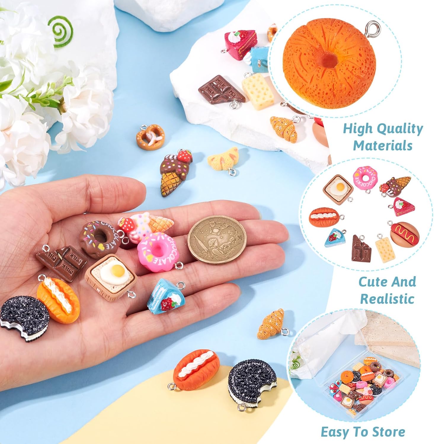 Cheriswelry 32Pcs Resin Imitation Food Charms Ice Cream Bread Cake Pendants Cute Dessert Hang Ornaments 13-27mm for Keychain Necklace Earring Accessory Jewelry Making - Image 5