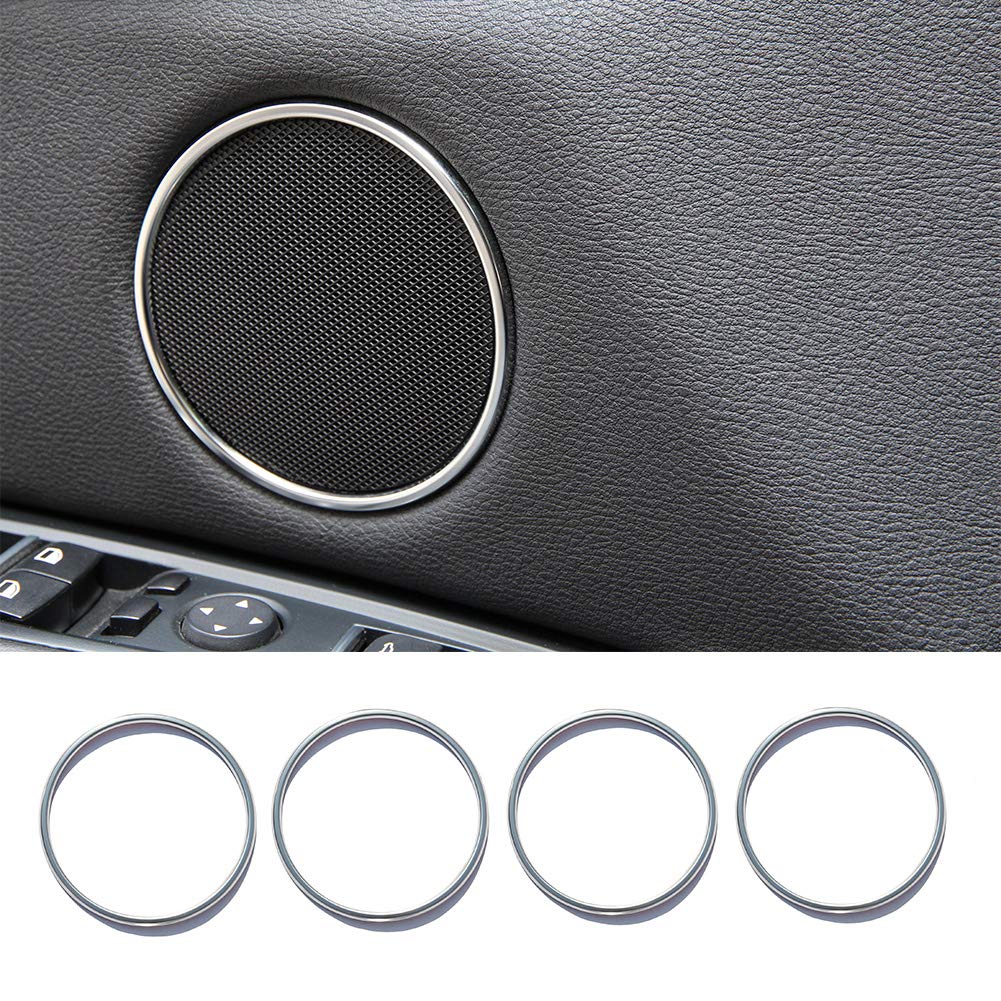 Door Audio Speaker Sound Horn Decoration Trim Ring Sticker ABS Chrome Carbon fiber Style For BMW X5 f15 X6 f16 2014-2018 Accessories Car Styling (Silver 4 pcs)