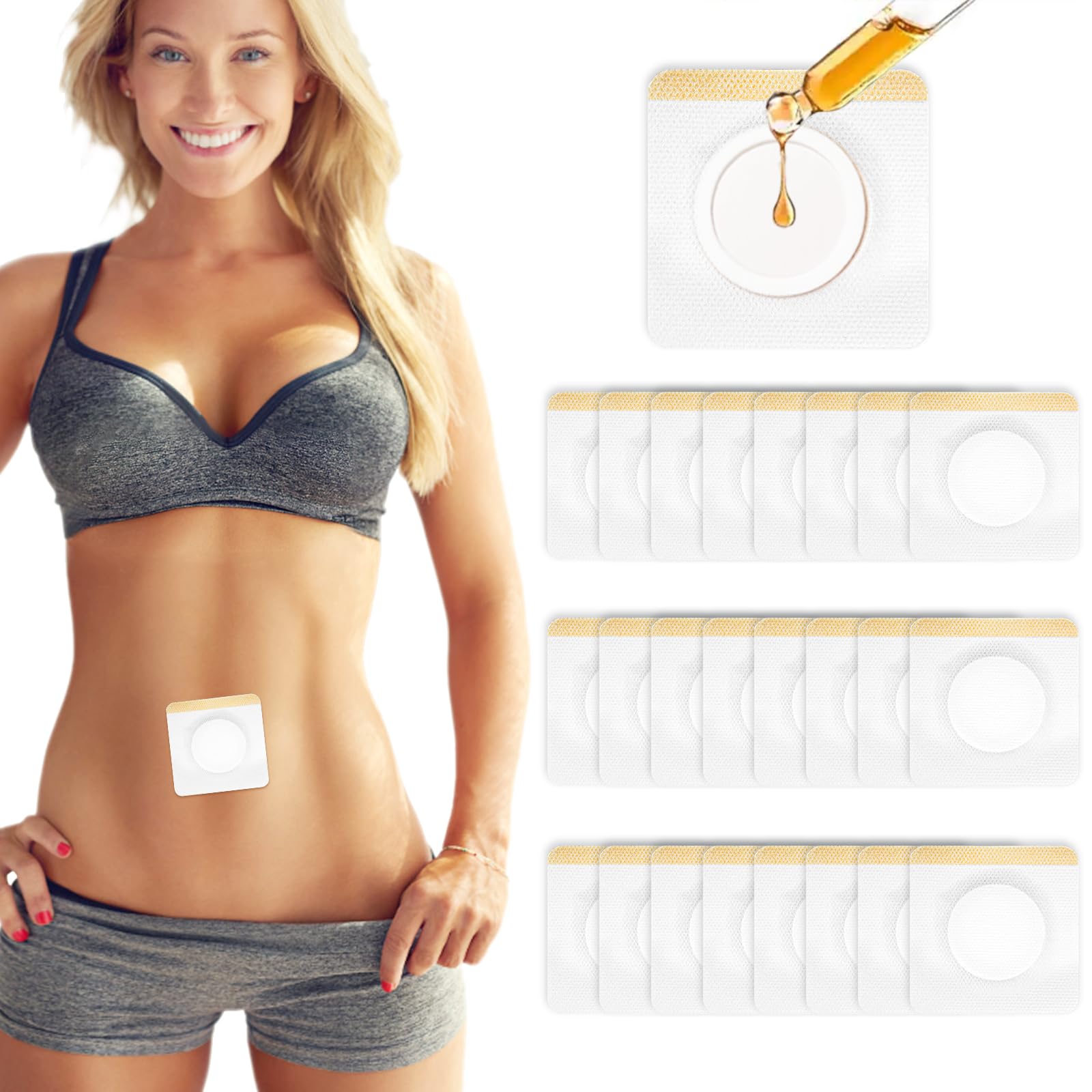 36Pcs Castor Oil Patches, Organic Cotton Castor Oil Patches for Belly Button, Massage Oils -White