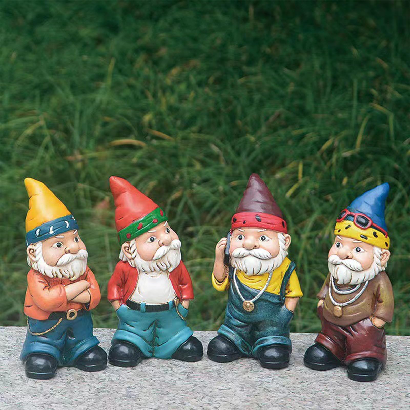 Krasnal ogrodowy z żywicy, punkowa figurka – 11,5 x 6 cm, dekoracja ogrodowa, dekoracyjna żywica krasnal na zewnątrz (mieszana)