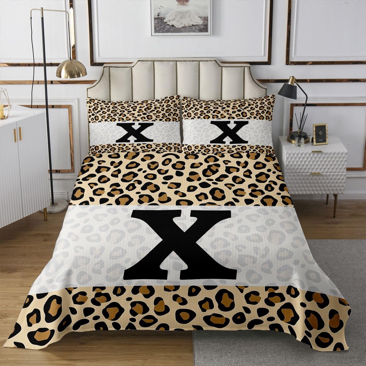 jejeloiu Initial Letter X Bedspread King Size Abstract Coverlet Set Geometric Stripes Patchwork Quilted Coverlet for All Season with 2 Pillowcases Lightweight