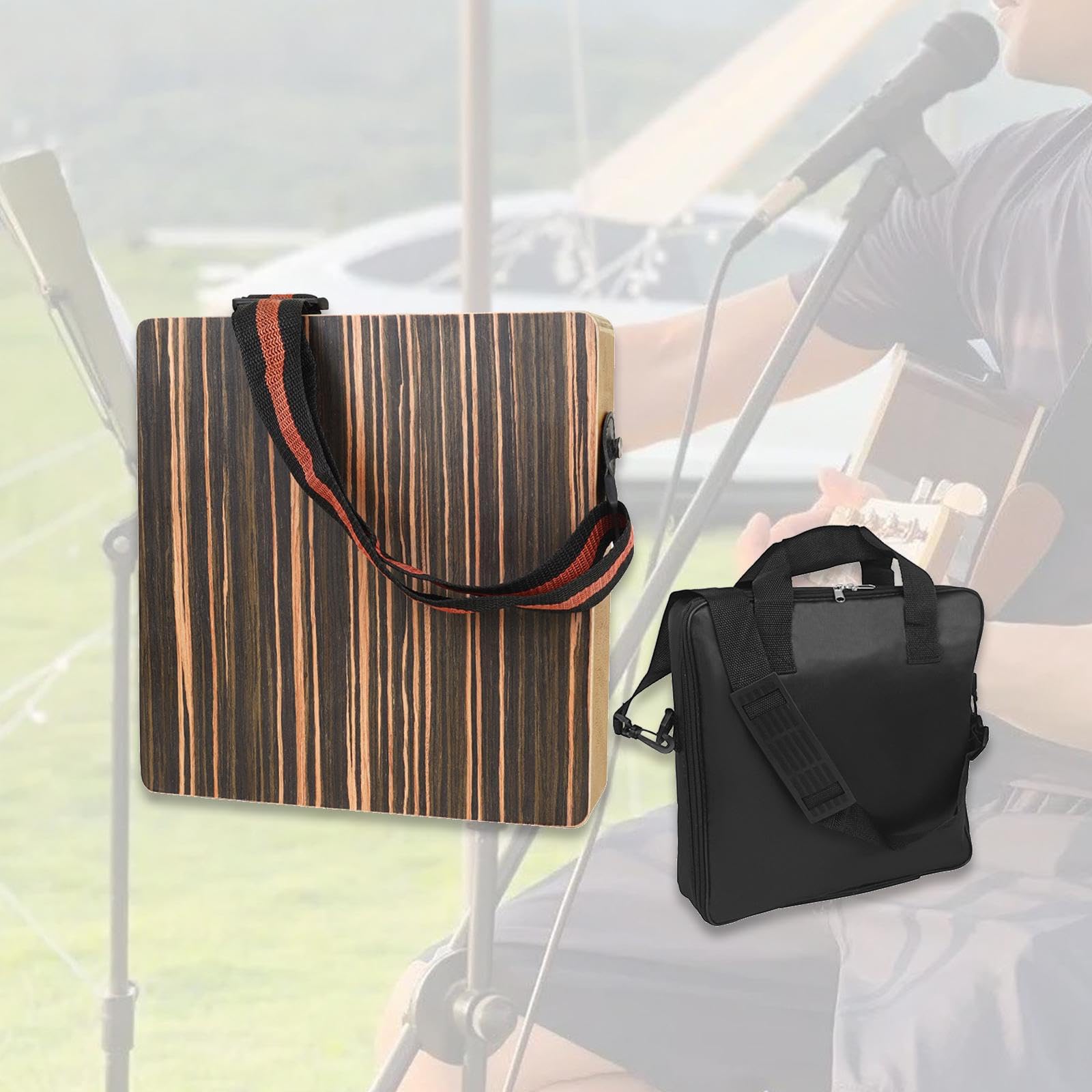 Cajon Portable, Tambour de En Bois, Instrument de Percussion En Bois, Tambour à Main Facile à Transporter Grâce à Sa Sangle Ajustable, avec Sac