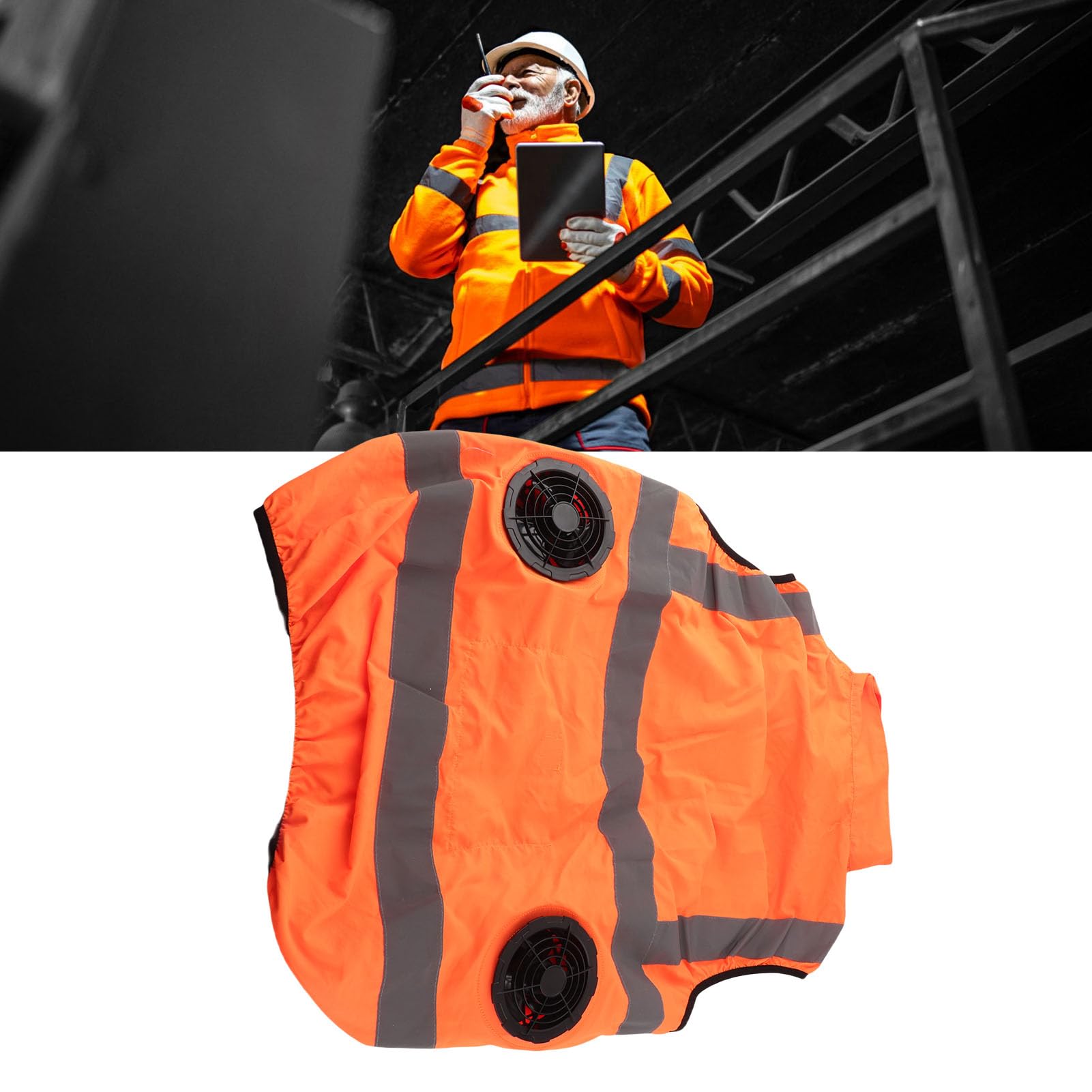 Chaleco con Ventilador de Refrigeración, Ropa con Aire Acondicionado y 2 Ventiladores, Tela Resistente a los Rayos, Rayas Reflectantes para Hombres y Mujeres, para Trabajar, Jardinería, (XXL)