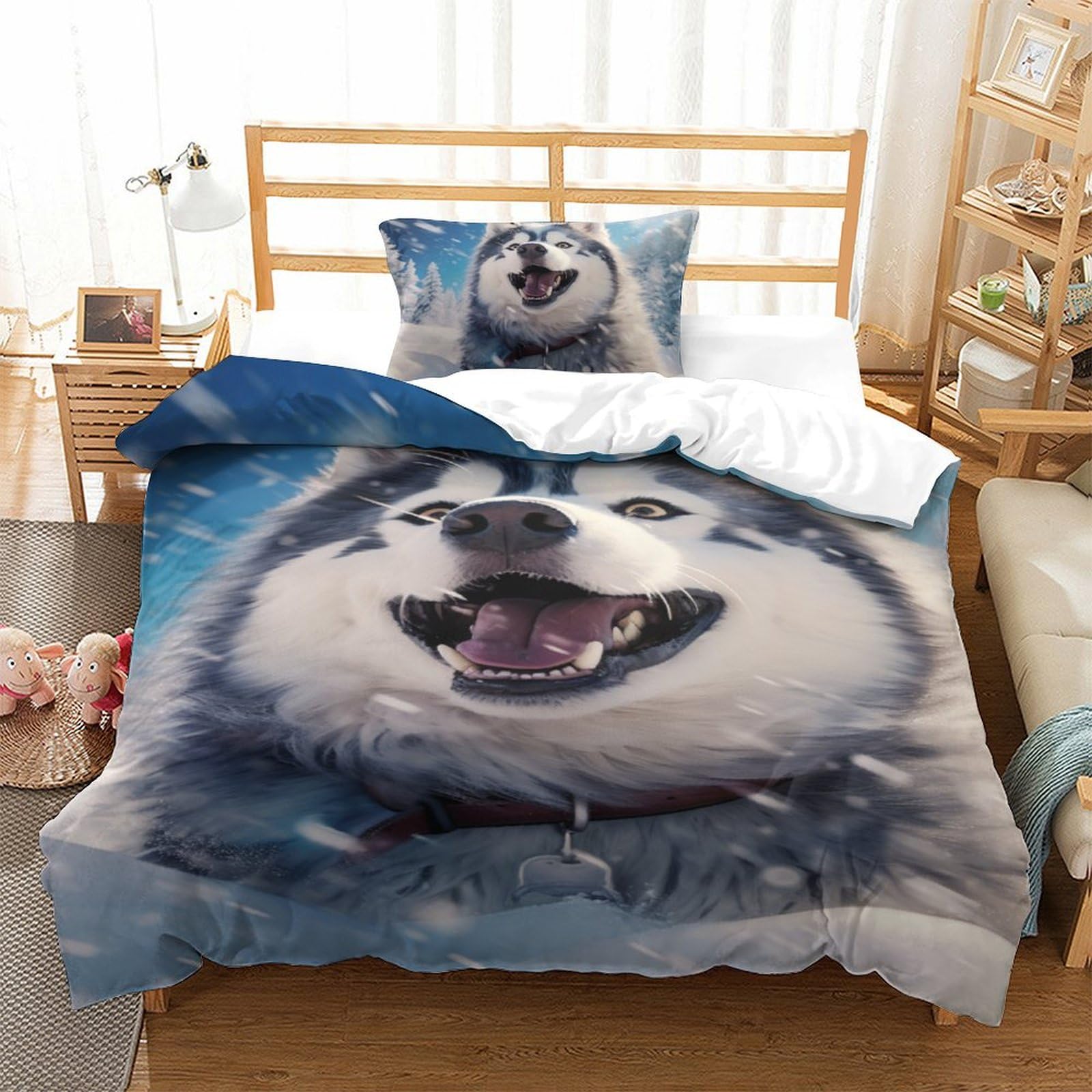 Housse de couette Husky 135x200 cm avec sa taie d'oreiller pour lit enfant