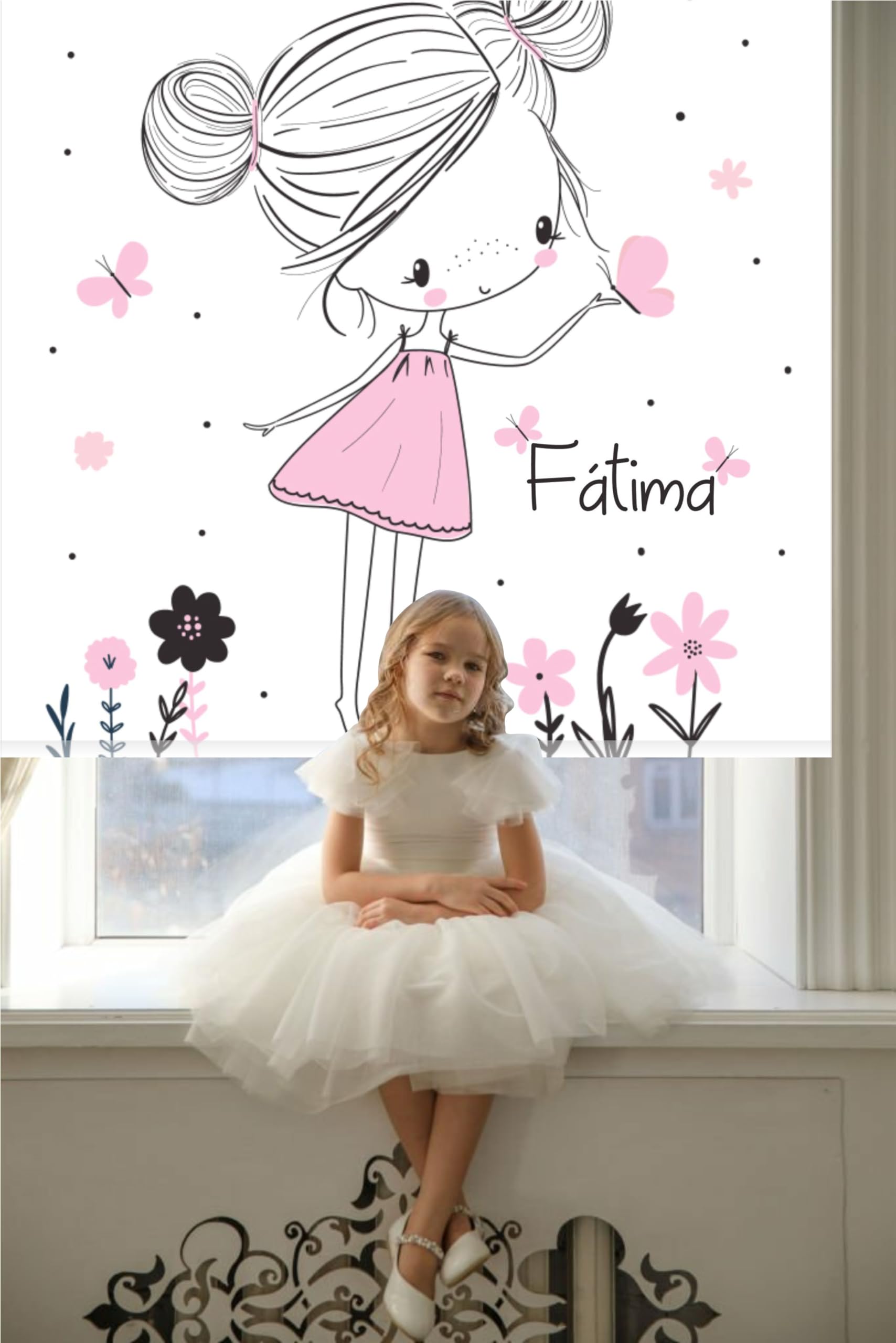 Estores infantiles niña personalizados con nombre. Estor juvneil niña Iroa Mariposas Estor enrollable translucido habitación niña. Estores Personalizables con nombre. (150x170)