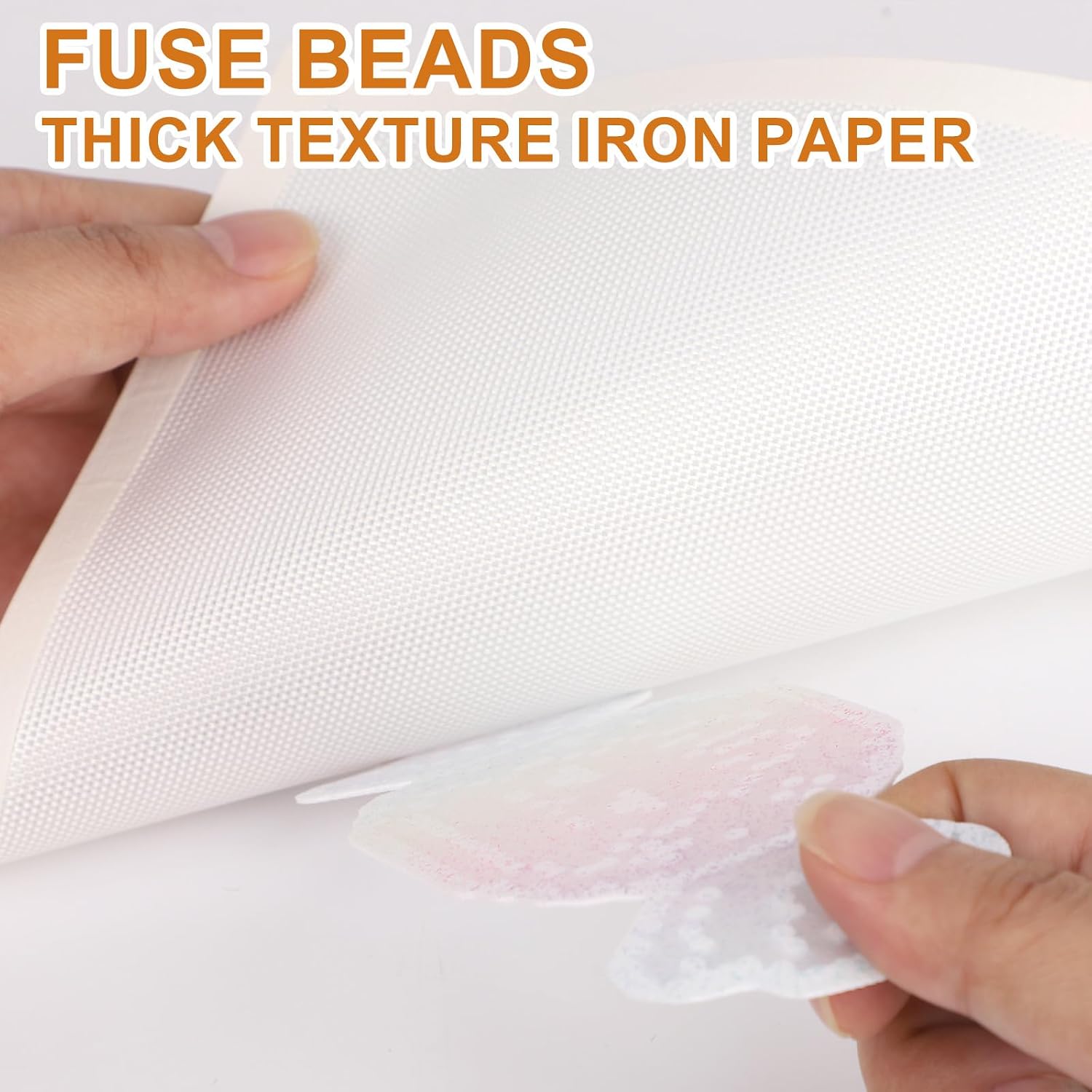 Penitue 5pcs Thick Texture Fuse Bead Ironing Paper, 20.2x15.2cm/7.95x5.98in Edge Binding Reusable Thick Fiberglass Cloth Fuse Bead Crafts Accessories Tools Easy to Iron Out (White, Square)