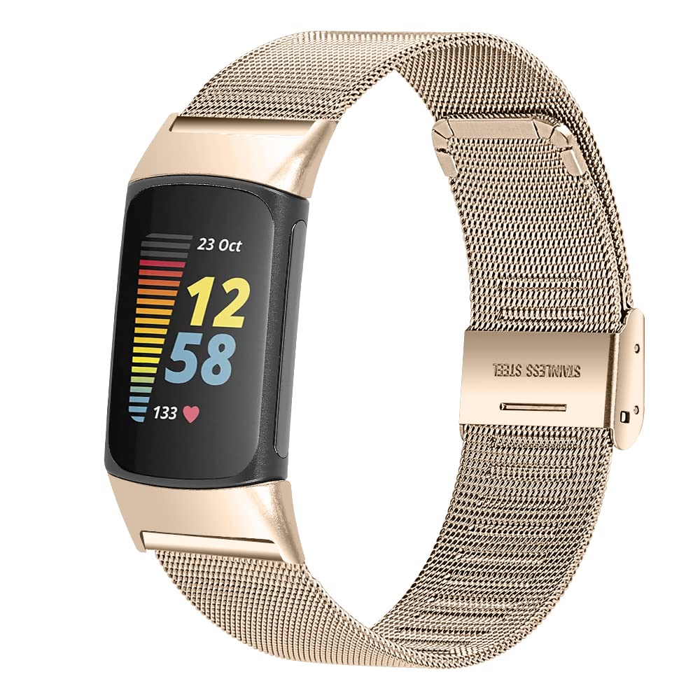 INF Metal Bracelet for Fitbit Charge 5 Adjustable Stainless Steel Replacement Bracelet Gold, 20 cm - Image 2