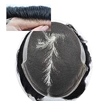 Vista 4 de Tupé de encaje suizo para hombres, piezas de cabello humano real, encaje frontal, sistema de reemplazo de cabello tipo tupé, nudo blanqueado, línea