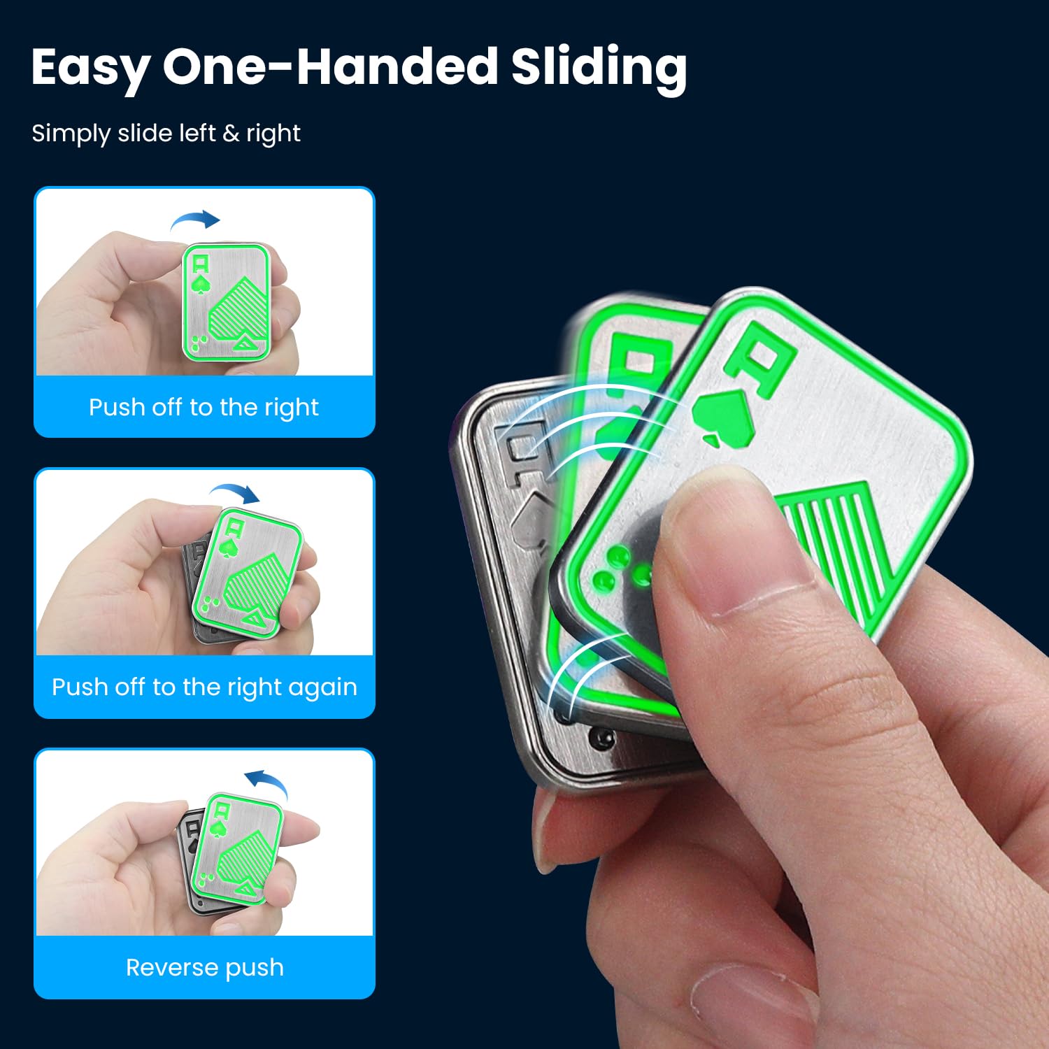 Fidget Slider Magnétique En Métal Et Bois – Poker Push Card – Anti-stress Pour Adultes Et Ados