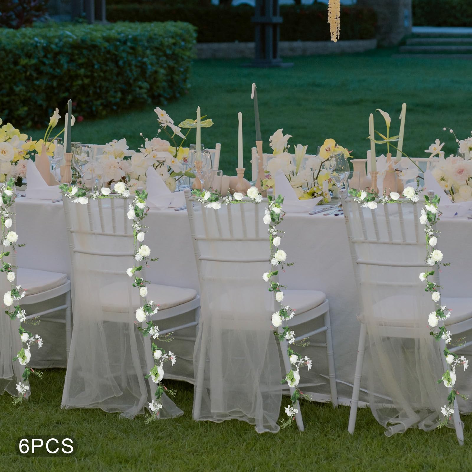 6 Stück Pfingstrosen Girlande, Künstliche Blumengirlande aus Seidenstuch, Deko Blumen Künstlich, Rosengirlande für Bogen, Zeremonien, Hochzeit, Heimdekoration, 180cm (Weiß)