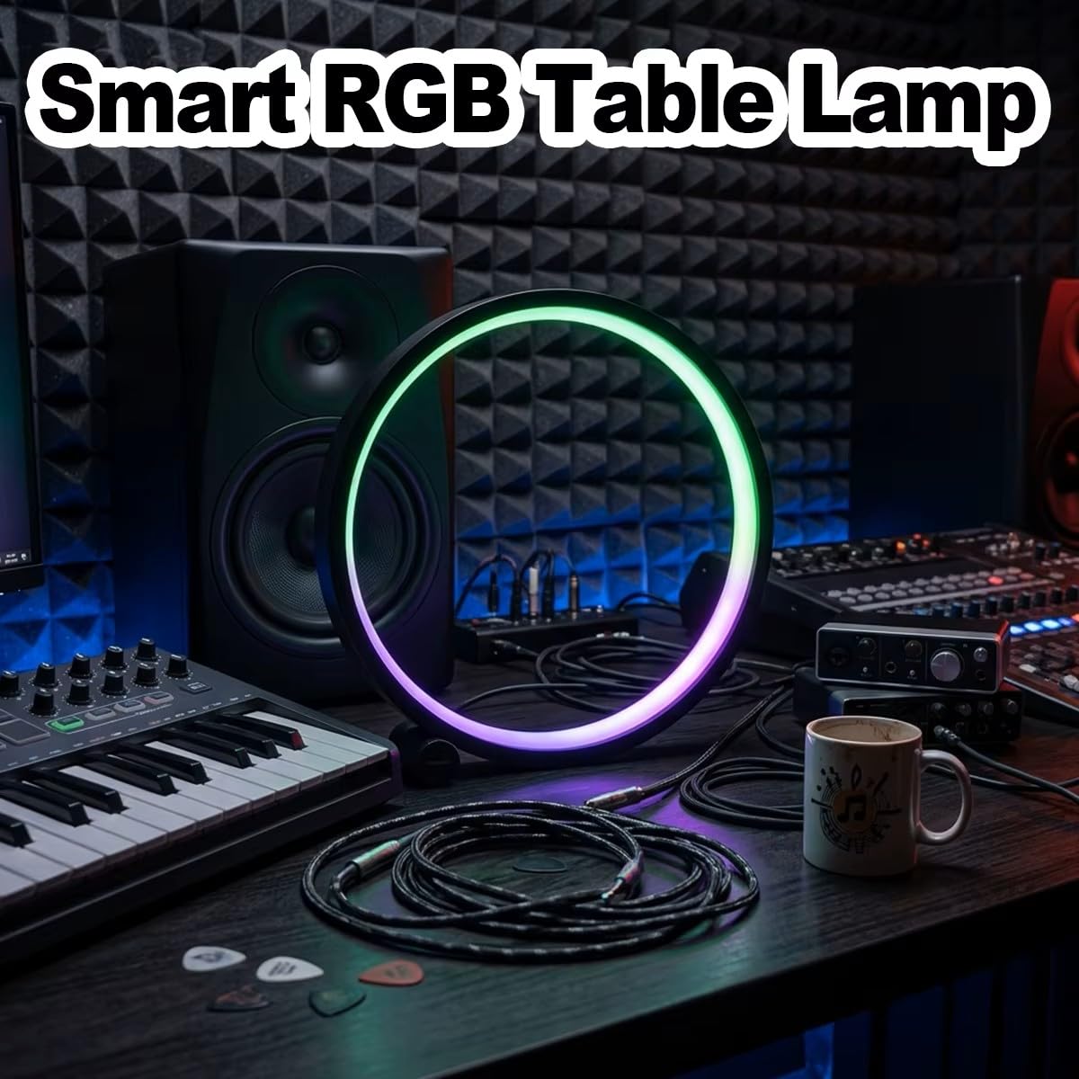 Générique Lampe de Table Led Éclairage blanc ou RVB, Cercle 30 cm, Télécommande + App., Intensité variable, USB 5V