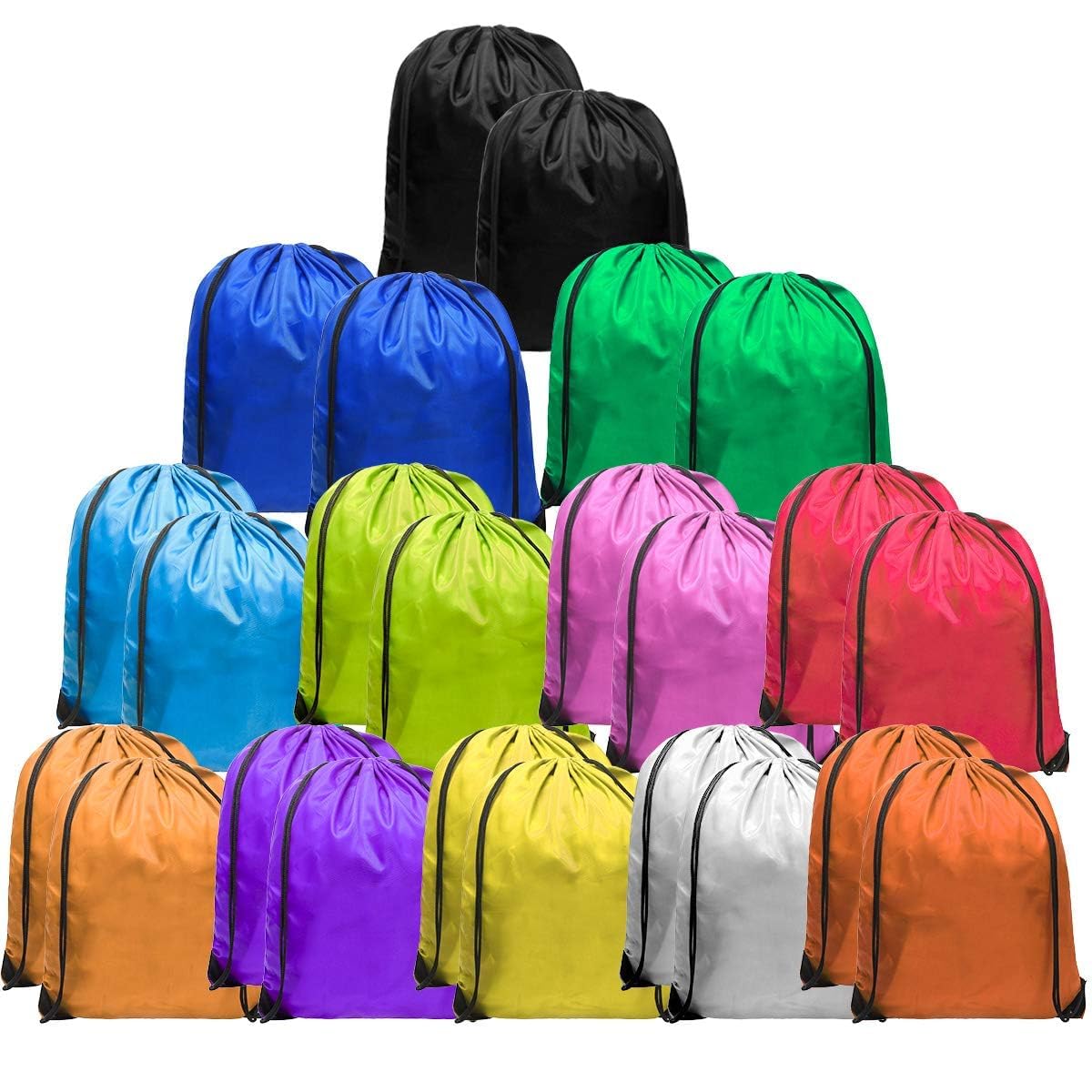 UltraOutlet 24-Pack Nylon Drawstring Backpack Lightweight Draw String Sports Bags Decorative Backpack Charms
