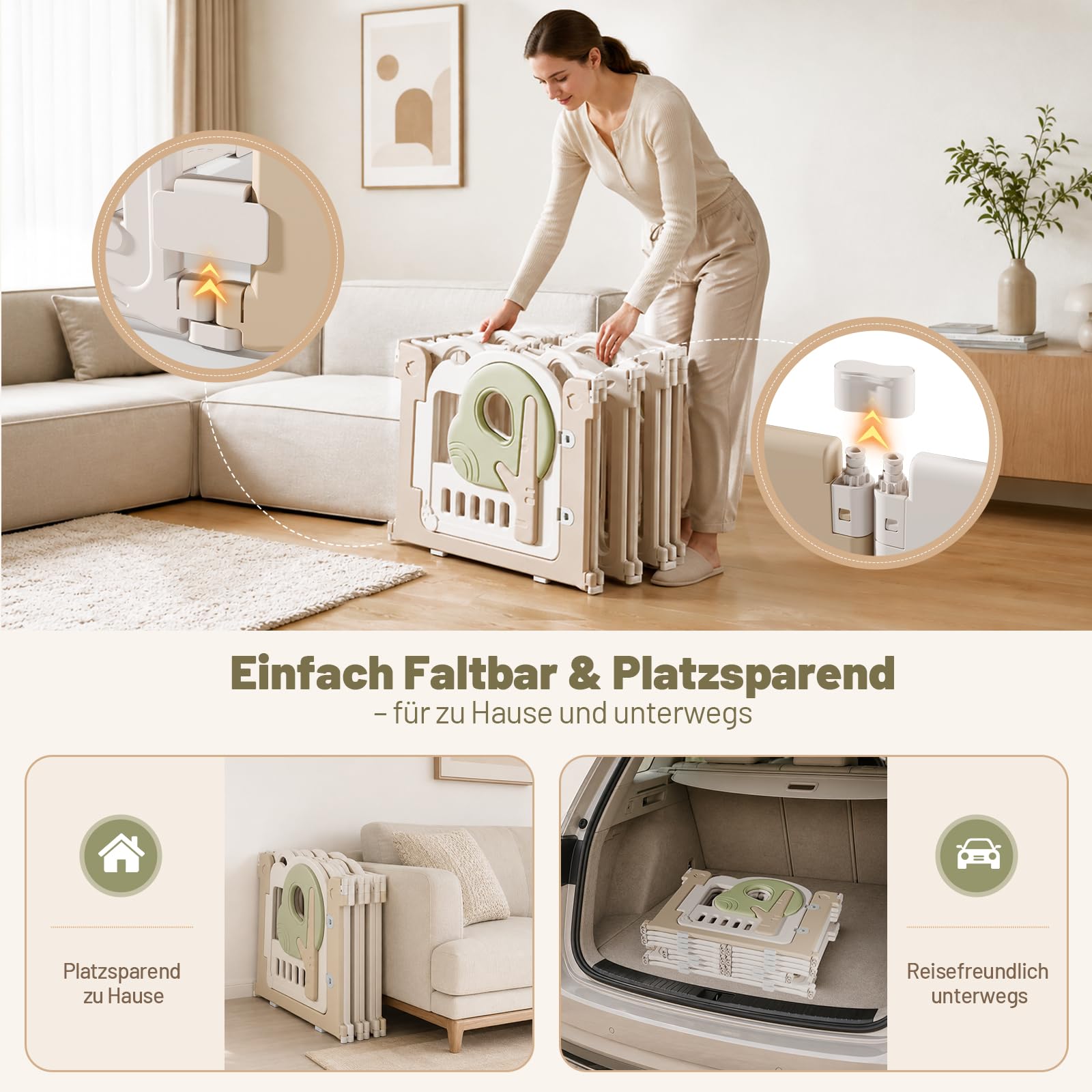 Laufstall Baby Faltbar 150x150, Groß Laufgitter Baby mit Mini-Basketballkorb, XXL Tragbar Playpen mit Tür für Babys&Kleinkinder, Montessori Spielboard&Babyzaun Kunststoff für Innen&Außen
