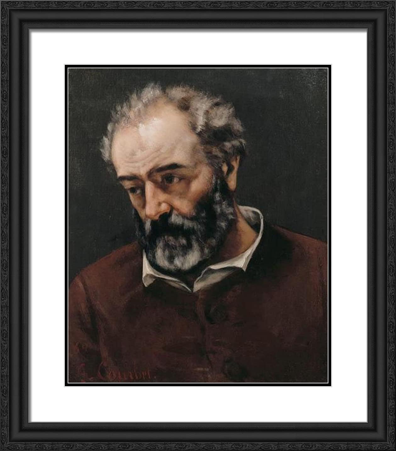 ArtDirect Courbet, Gustave 20x23 Black Ornate Framed Art Print with Double Matting Titled: Portrait of Paul Chenavard