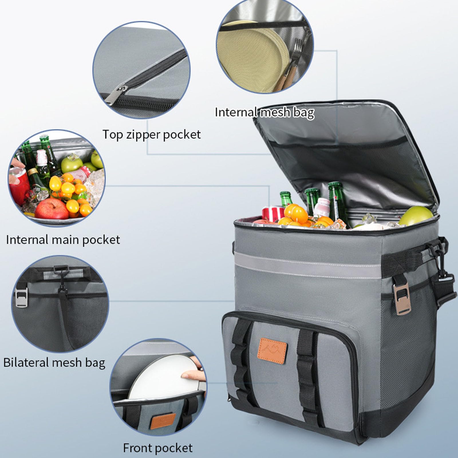 Bolsa Térmica Grande con Ruedas Y Asa Retráctil, Aislante Suave Y Térmica, A Prueba De Fugas, Ideal para Viajes, Barbacoas, Picnics En Coche Y Pesca (Capacidad De 35 L).,Grey