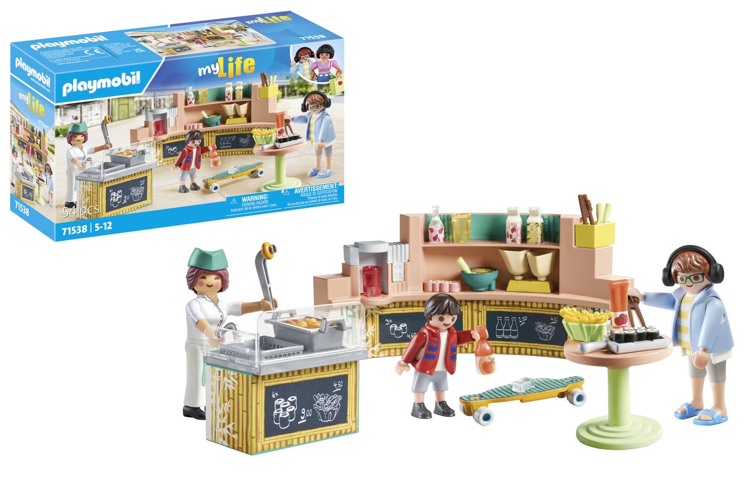 Playmobil 71538 myLife: Food Lounge, delicious meals and snacks at the restaurant, including fries, sushi, and much more, detailed play sets suitable for children ages 5+