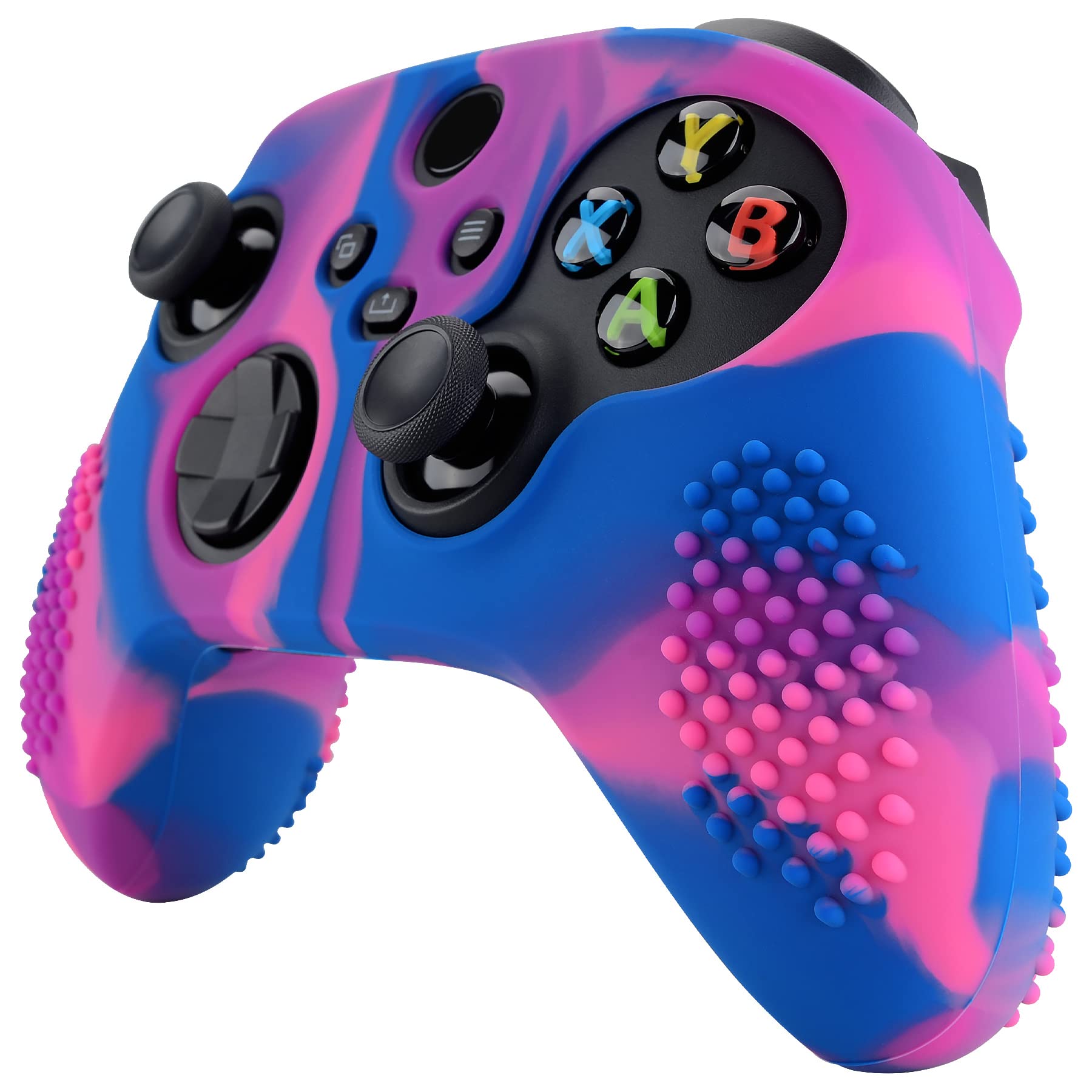 eXtremeRate PlayVital Cover Skin per Xbox Series X S Controller Joystick Custodia Protettiva Silicone Gomma Antiscivolo con 6 Copri Levette Analogiche(3D Borchiate Edizione)-Rosa Viola Blu