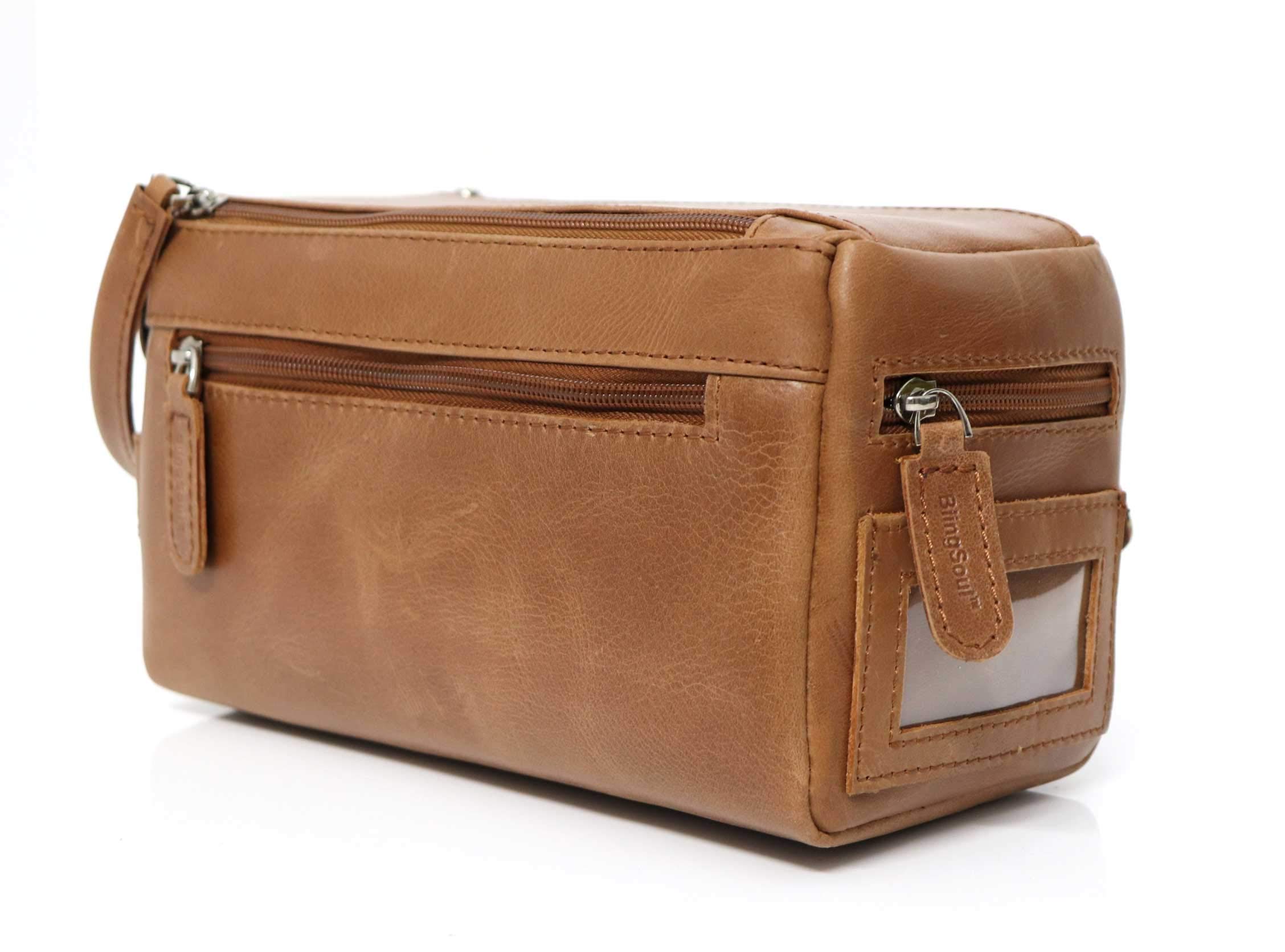 Real Leather Travel Toiletry Bag Mens Dopp Kit Leather Shaving