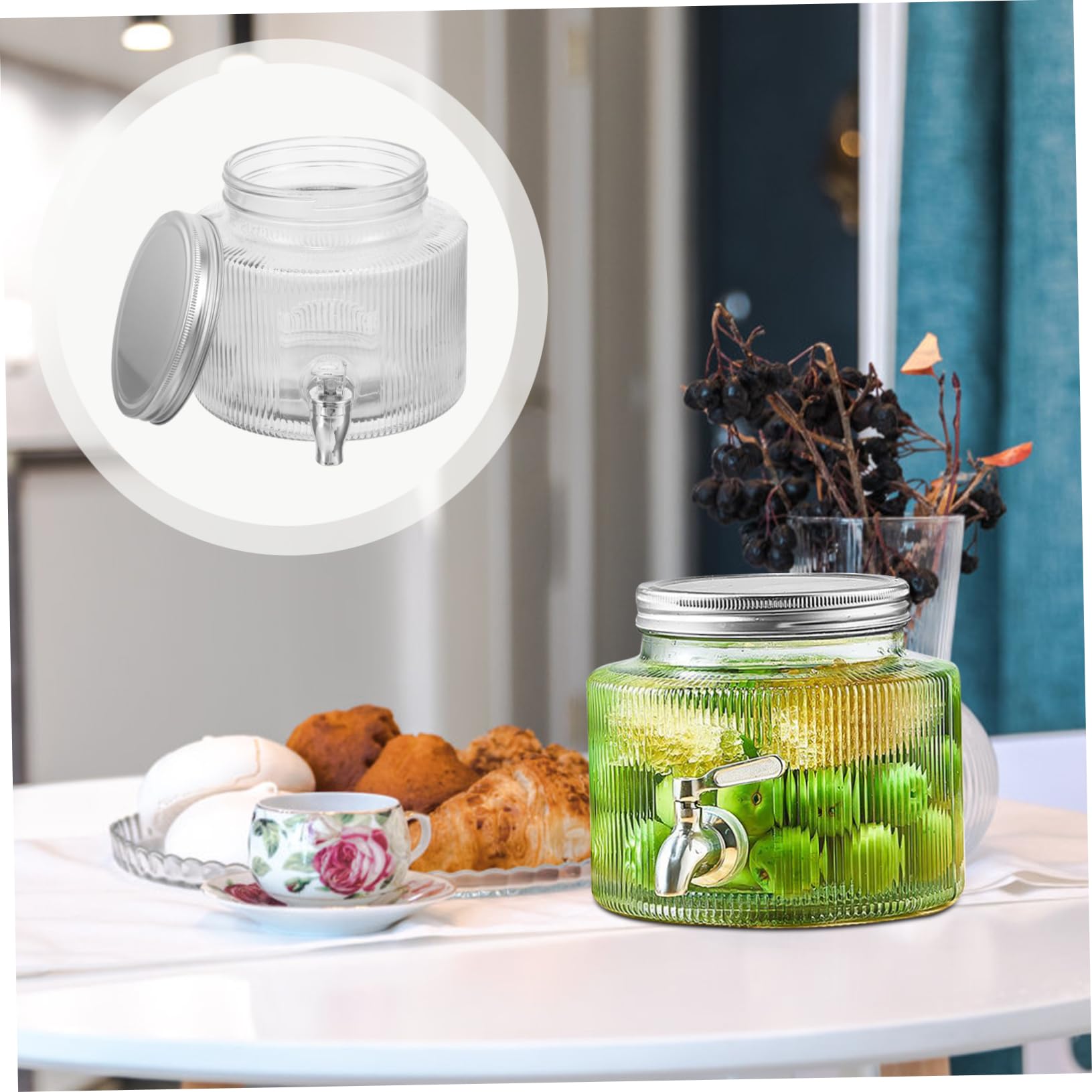 PartyKindom Dispensador de Bebidas y Diseño Único con Grifo de Vidrio 2,8l con Tapa Sellada Adecuado para Agua, Té Helado y Limonada en Reuniones y Fiestas
