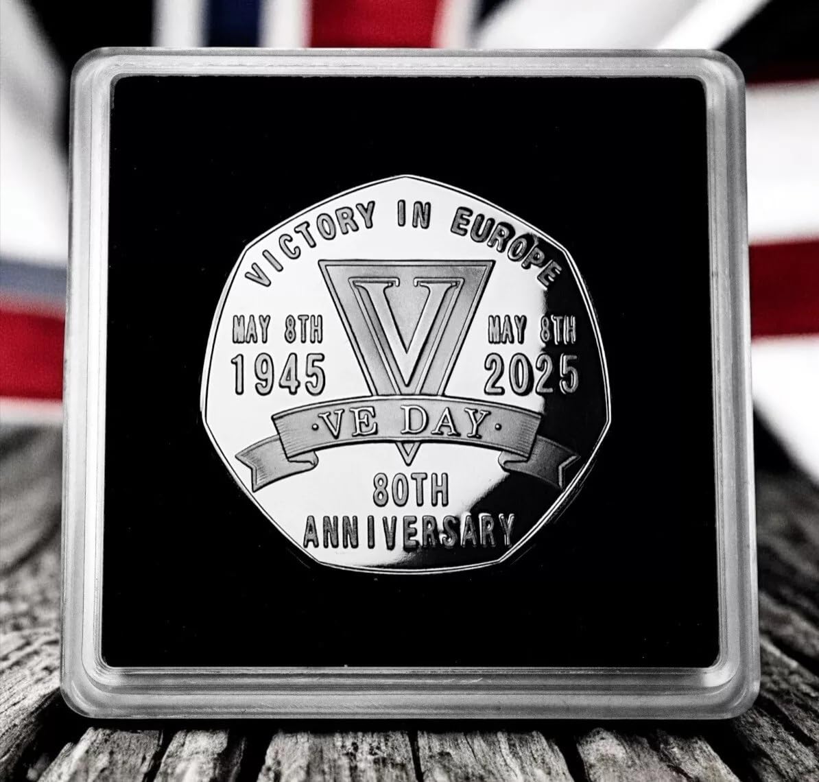 The Commemorative Coin Company VICTORY IN EUROPE 80th Anniversary Silver Commemorative in Gift Case. 1945-2025. VE DAY 8th May WW2 Collectable