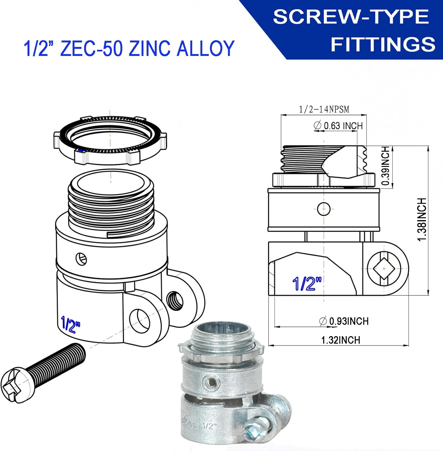 (1/2" Dia * 100 Feet) Yariwiz Flexible Steel Electrical Conduit Steel Conduit Kit with 5 PCS Coupling, 3 PCS Elbow and 10 PCS Strap, S-LCCK-0.5-100FT-KIT