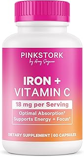 Pink Stork Iron for Women – 18 mg Non-Constipating Iron Bisglycinate + V...