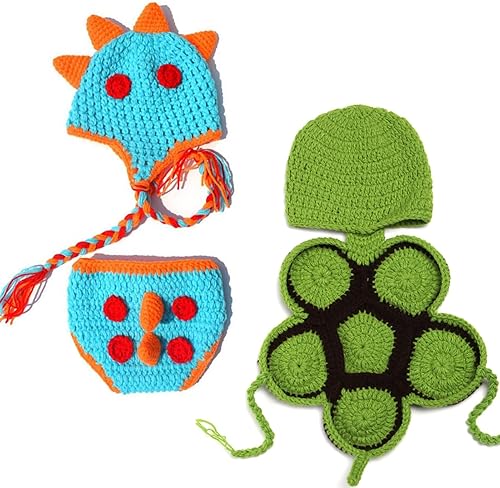 Miniatura 2 de SPOKKI Conjunto de 2 juegos de ganchillo para recién nacido, accesorios de fotografía de bebé, hecho a mano, disfraz de animal de punto para niños