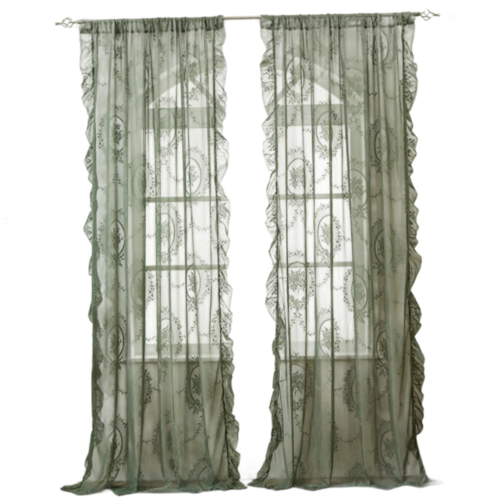 Rideaux en dentelle à 2 panneaux 55x79 pouces avec broderie florale vintage