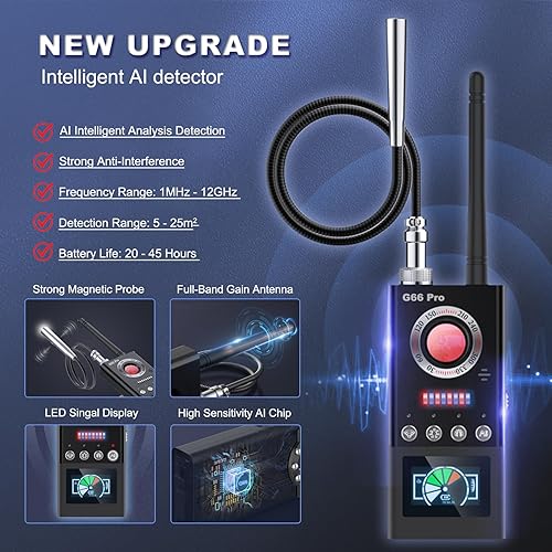 Miniatura 3 de GUMOZU Detector de dispositivos ocultos, detectores de cámara oculta Pro con escaneo automático AI, rastreador GPS magnéticodetectores de errores