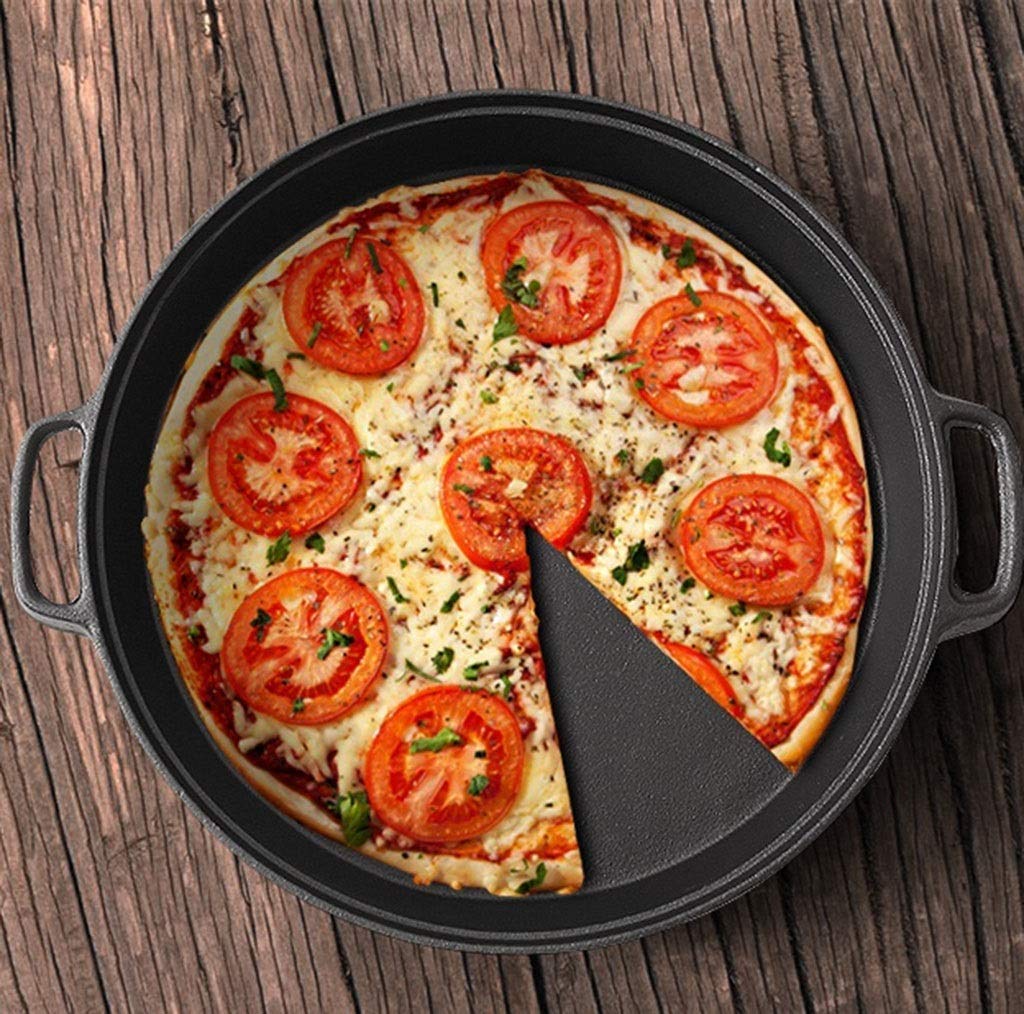 XHYRHTS Zapiekanka Garnek indukcyjny Patelnia/Rondel Głęboka patelnia do pizzy ze szklaną pokrywką, okrągła patelnia żeliwna z powłoką nieprzywierającą 2 uchwyty Średnica patelni 35 cm