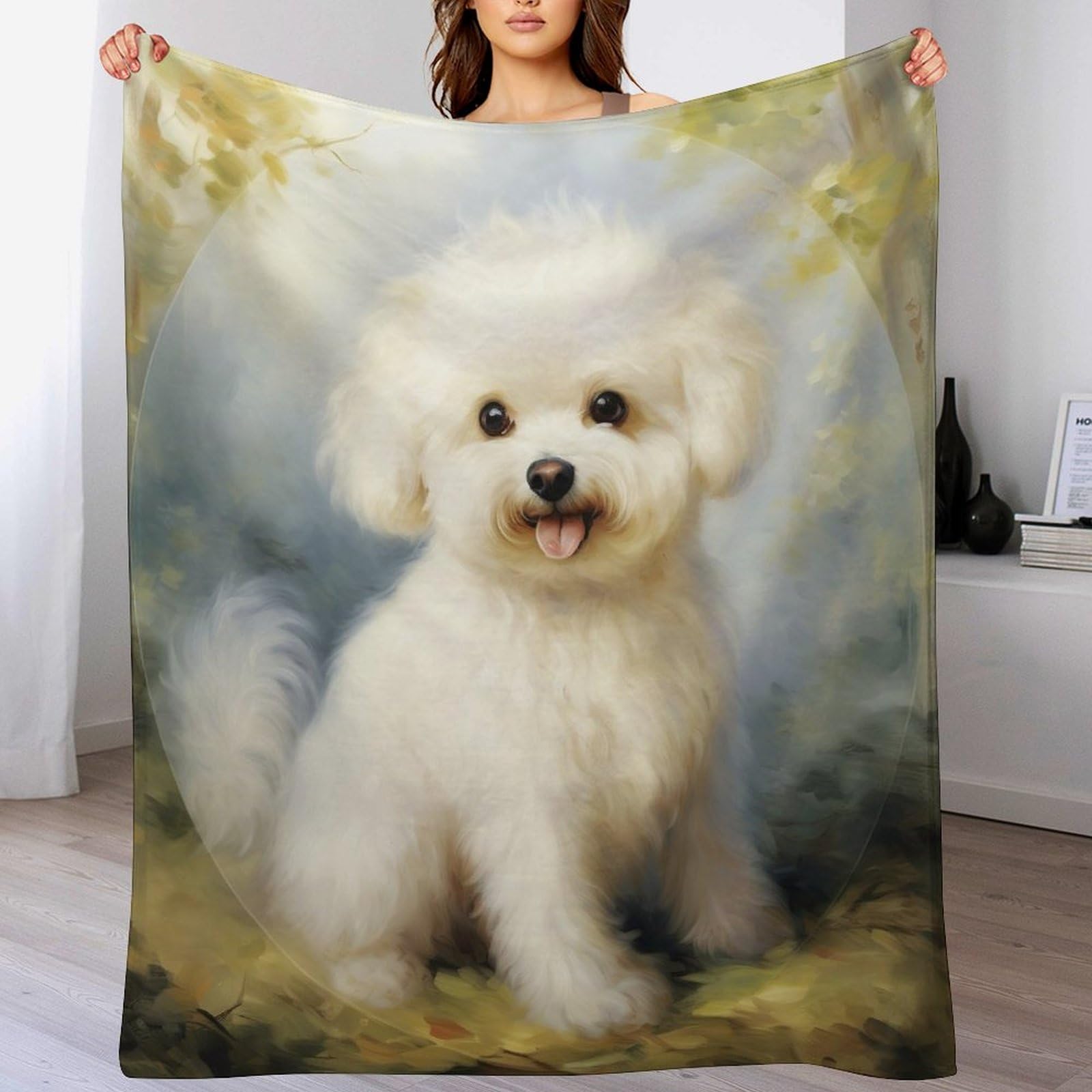 Manta de franela suave de Bichon Frisé para combatir el frío en el sofá de forma cómoda