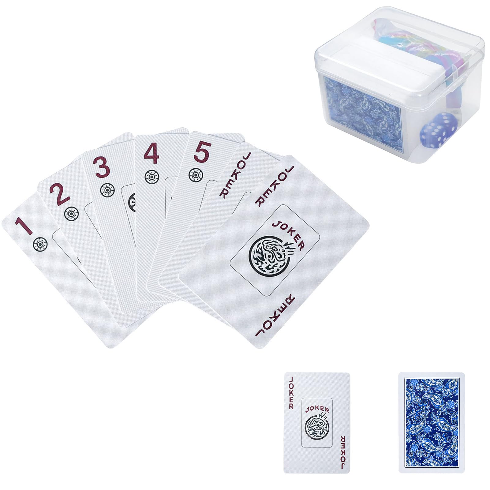 GUSTARIA 178-Piece Mahjong Playing Cards (Blue) – American & Chinese Style, Includes Storage Box, Dice, Chips & Wind Indicator – Portable, Waterproof, Travel-Friendly