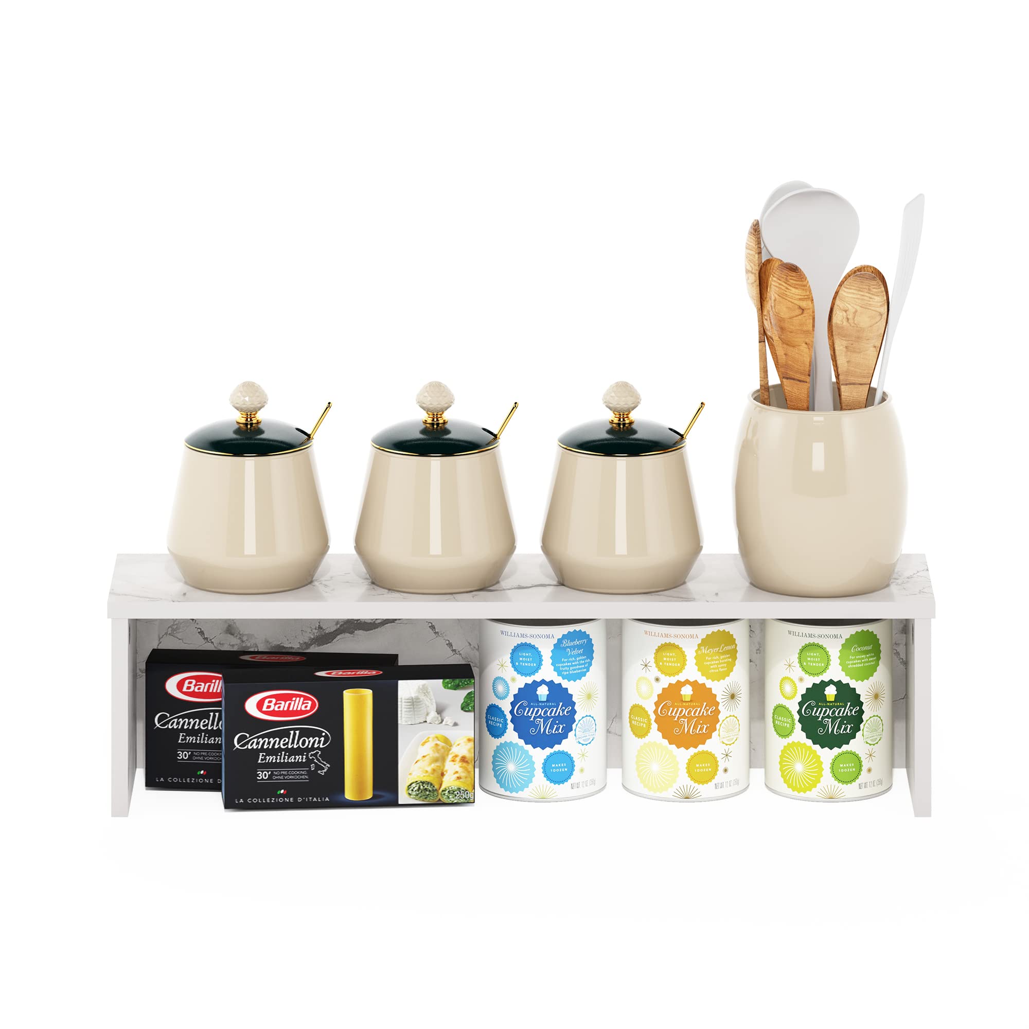 Furinno Helena mensola organizer impilabile da bancone da cucina da 60 cm, Marmo Bianco