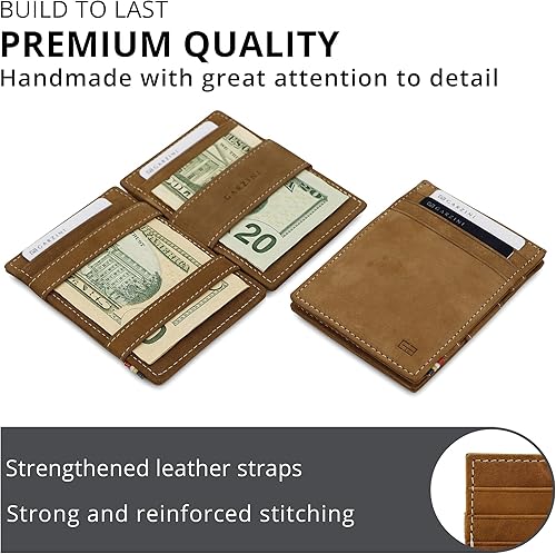 Miniatura 4 de Garzini Cartera mágica para hombre cartera minimalista con tarjetero RFID cartera de cuero para 10 tarjetas 03 Marrón Camel Minimalista