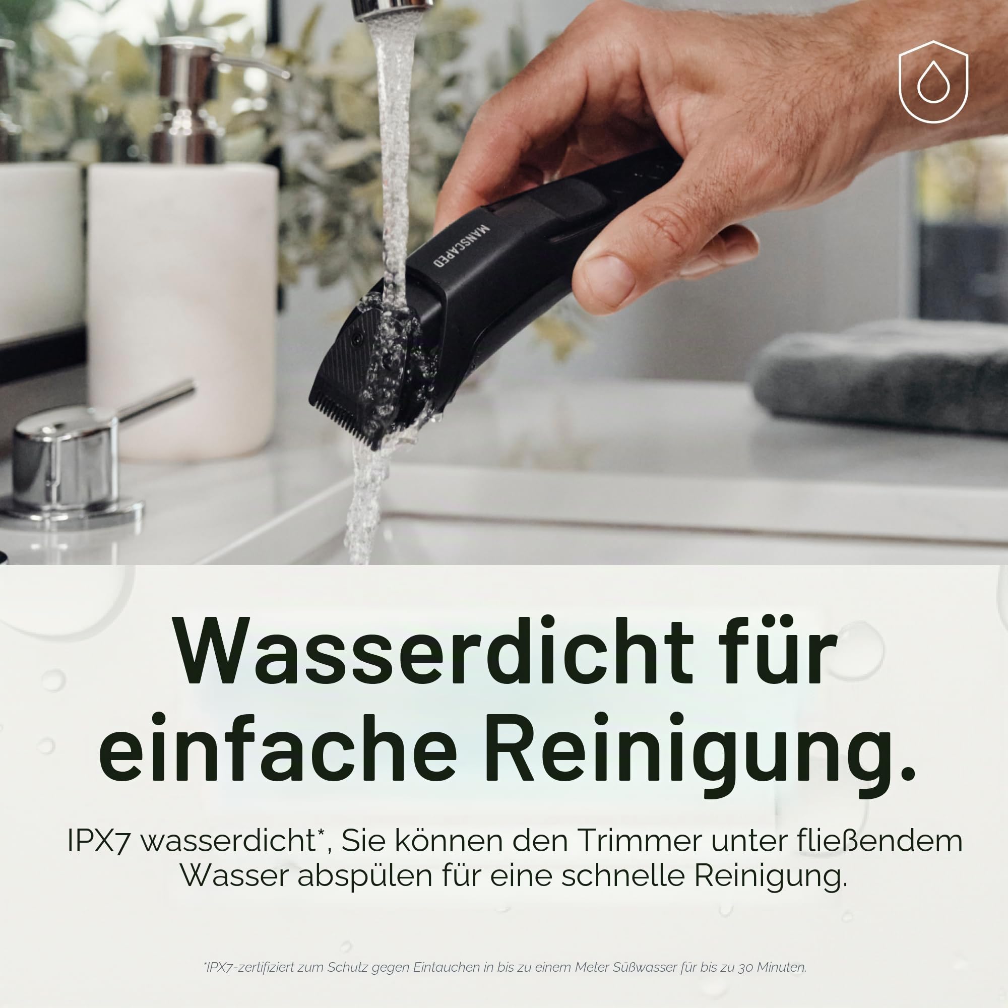 MANSCAPED® The Beard Hedger® Plus Verstellbarer Bart- & Schnurrbart-Trimmer für Herren mit 14 Längeneinstellungen (1–20 mm), Edelstahlklinge, wasserdicht, schnurlos, Reiseschloss, USB-C