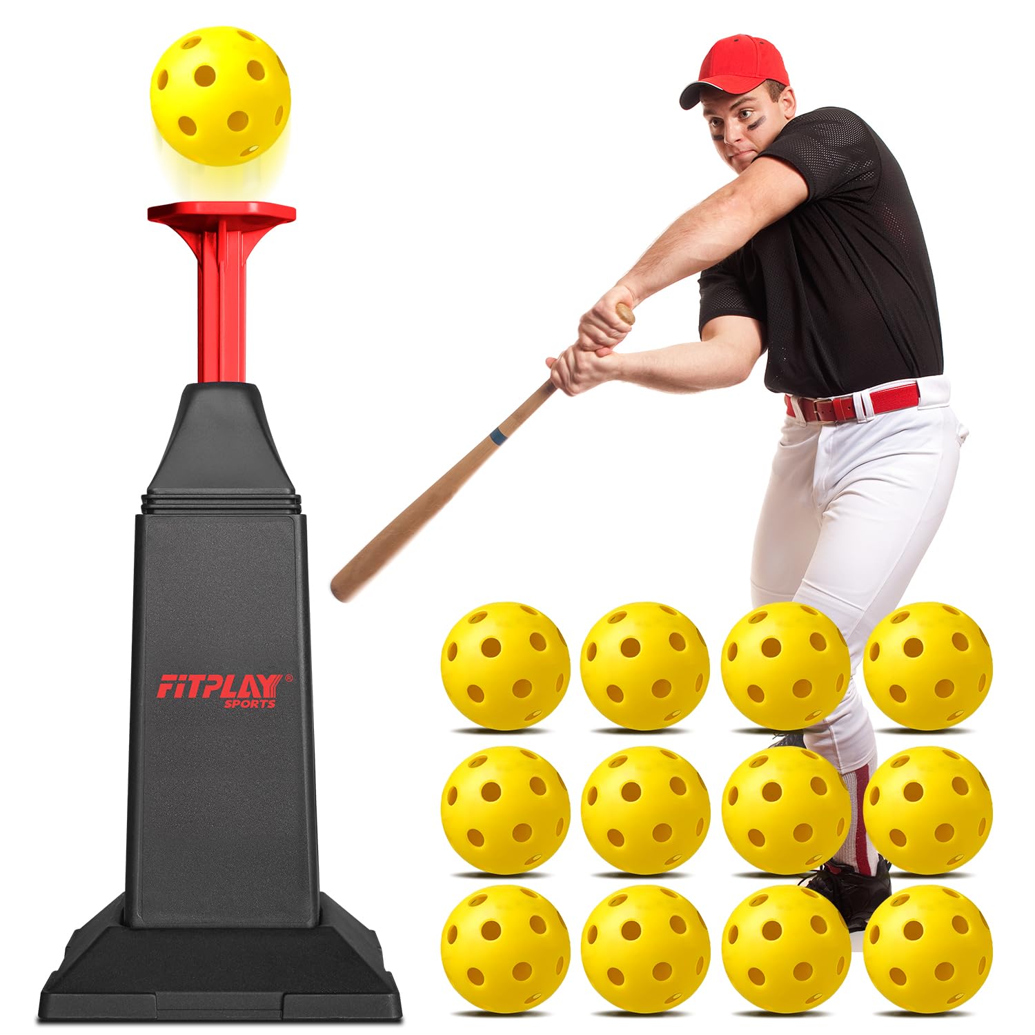 Tee-Popper mit 12 Mini-Bällen, Pop-Höhe bis zu 101,6 cm, Schlag-Tee für Baseball und Softball, Pitching-Maschinen für Schwungübungen ohne Krug, Baseball-Training für alle Spieler