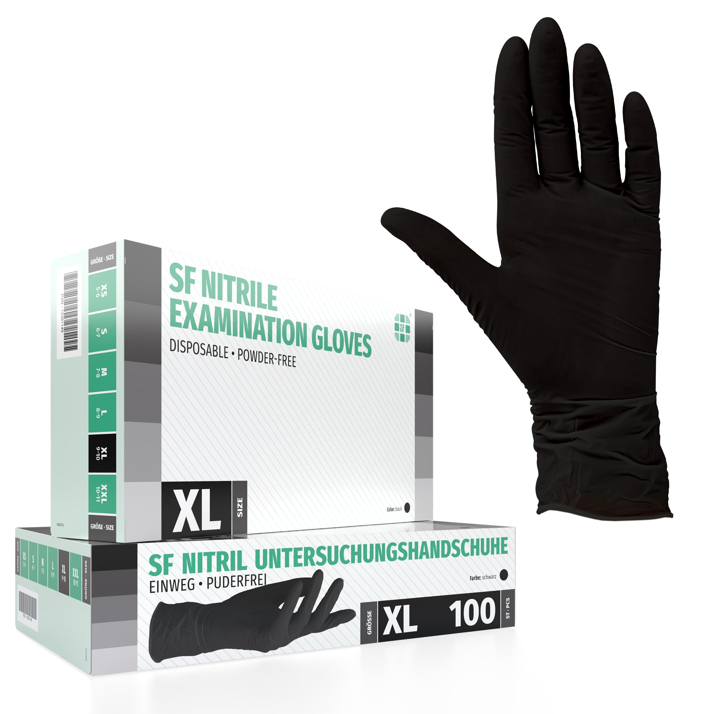 SF Guanti Nitrile XL Neri – 100 Guanti Monouso Resistenti e Professionali, Senza Lattice e Senza Polvere
