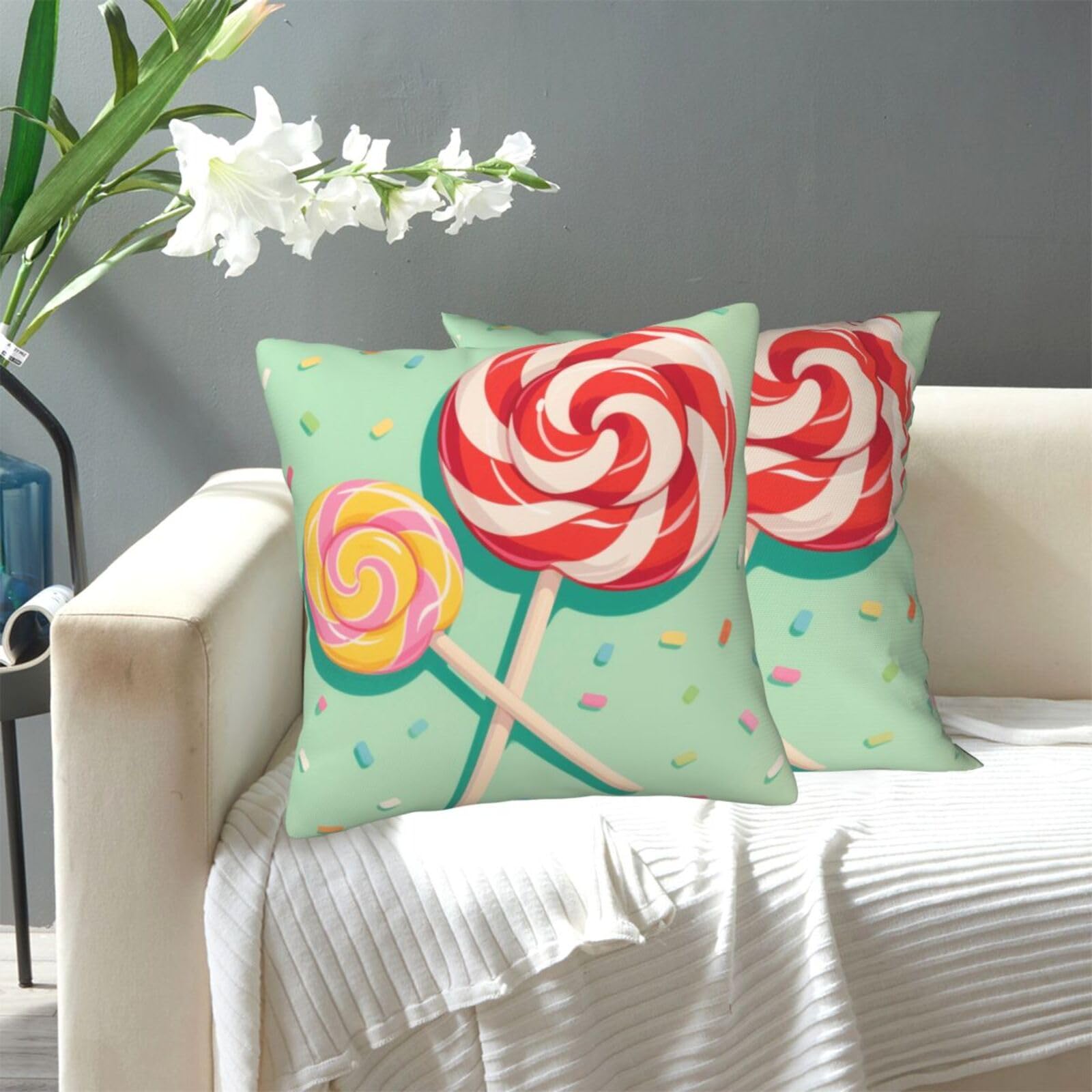 FekiLoot Decorative Throw Pillow Covers Modern Farmhouse Pillowcase Double Sided Cozy Cushion Cover for Sofa Couch Bed 18"X18" Lollipop