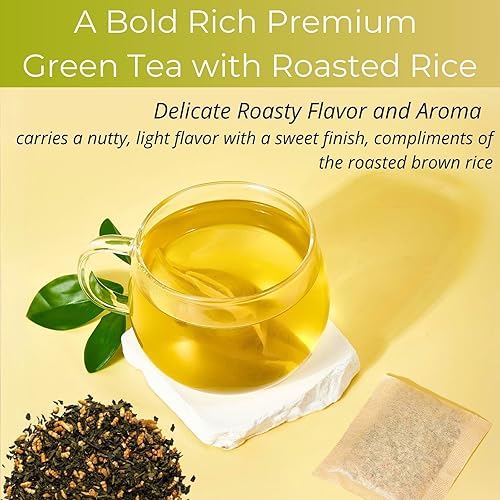 Miniatura 5 de Bolsas de té verde Genmaicha orgánico de 5.29 oz con arroz tostado, 50 unidades, sin blanquear, bolsas de té Genmaicha respetuosas con el medio